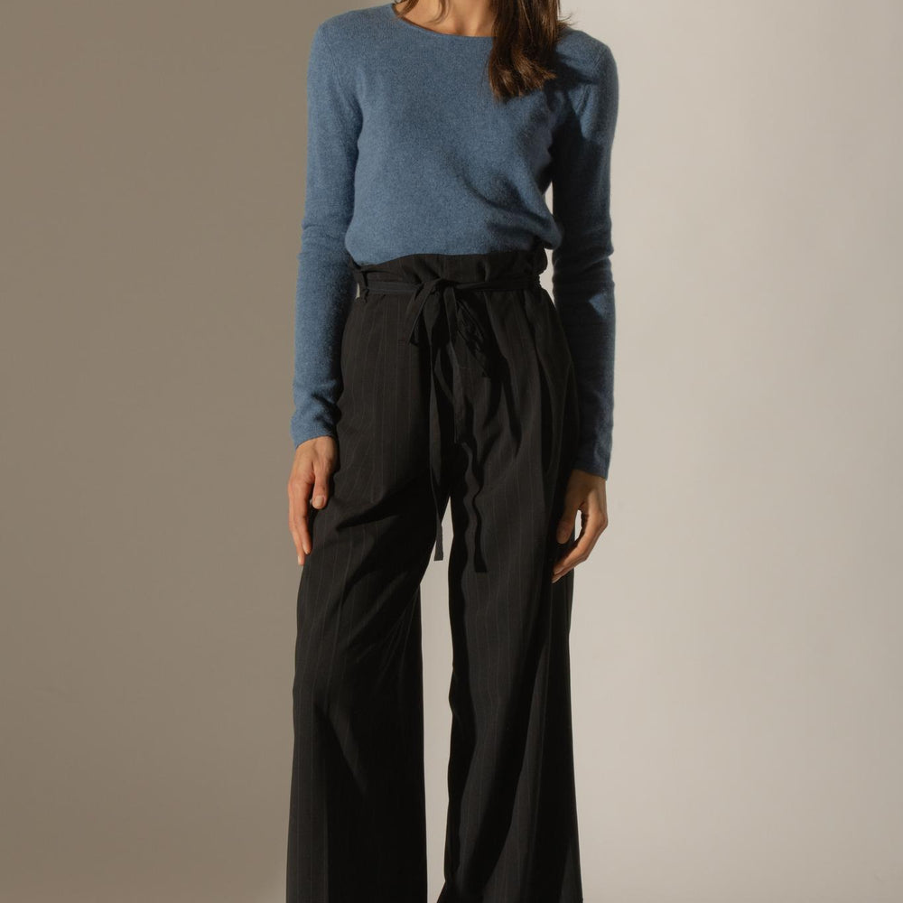 OPRAH pull col rond bleu denim 100% cachemire
