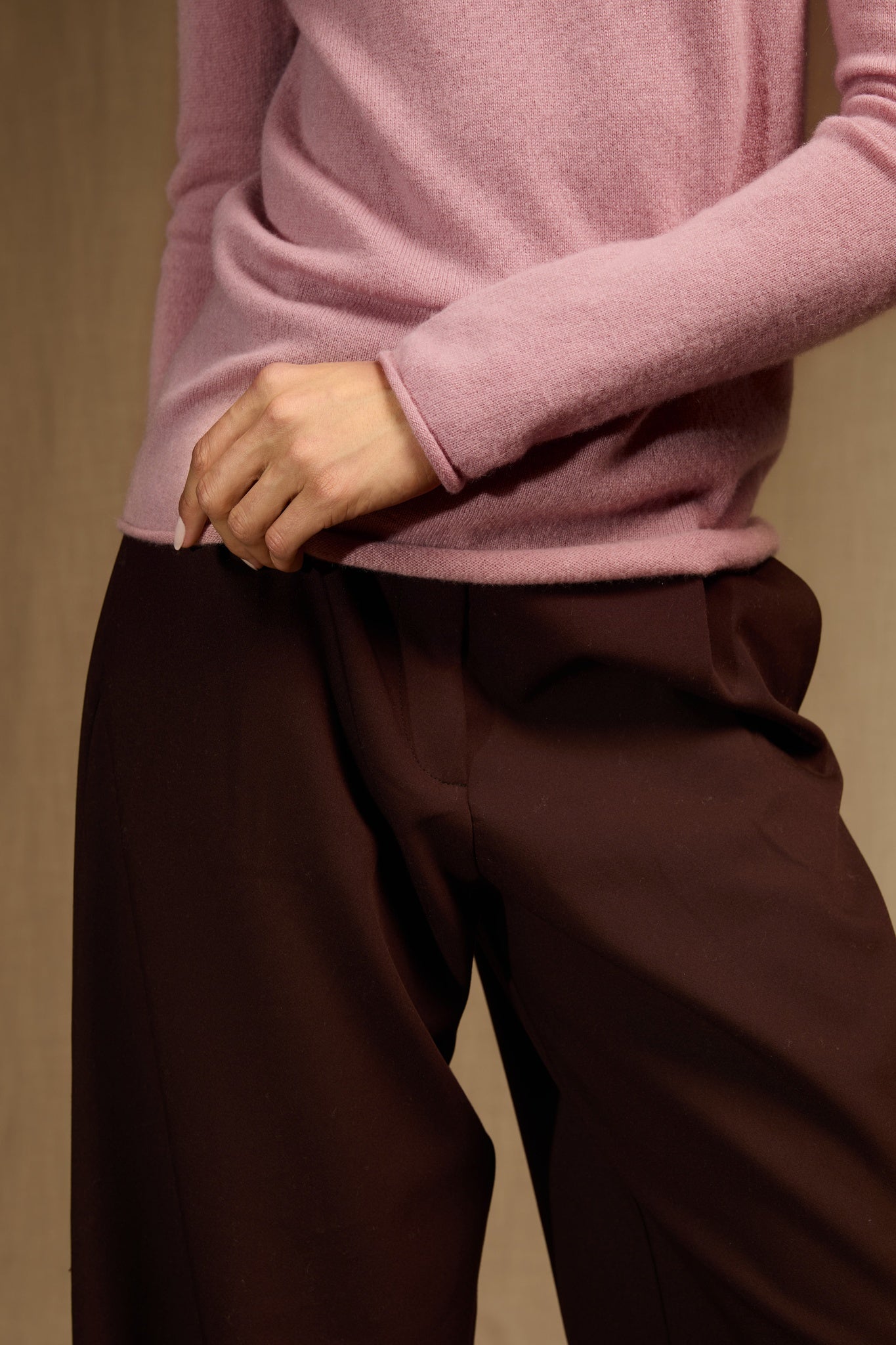 OPRAH pull col rond bois de rose 100% cachemire