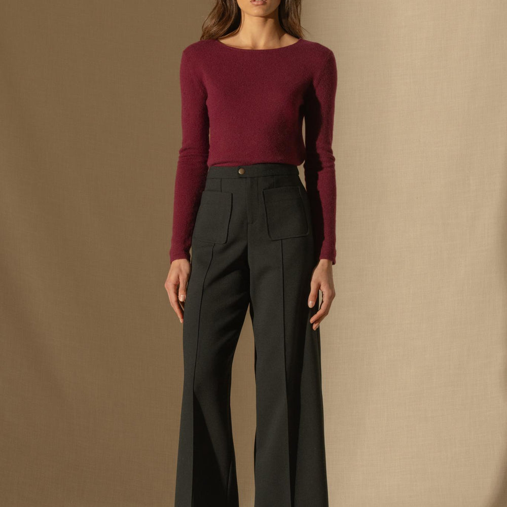 OPRAH pull col rond bordeaux 100% cachemire