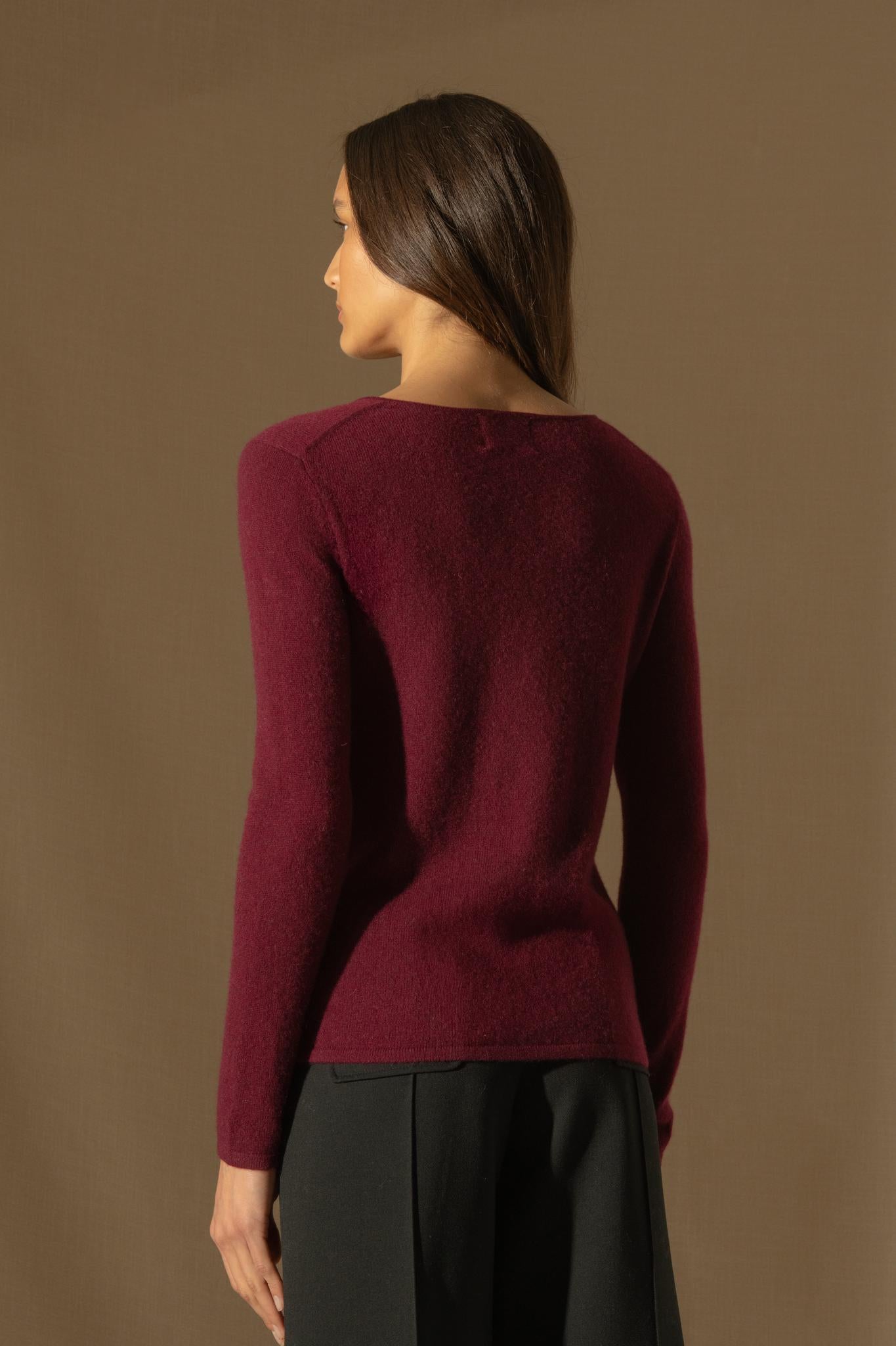 OPRAH pull col rond bordeaux 100% cachemire