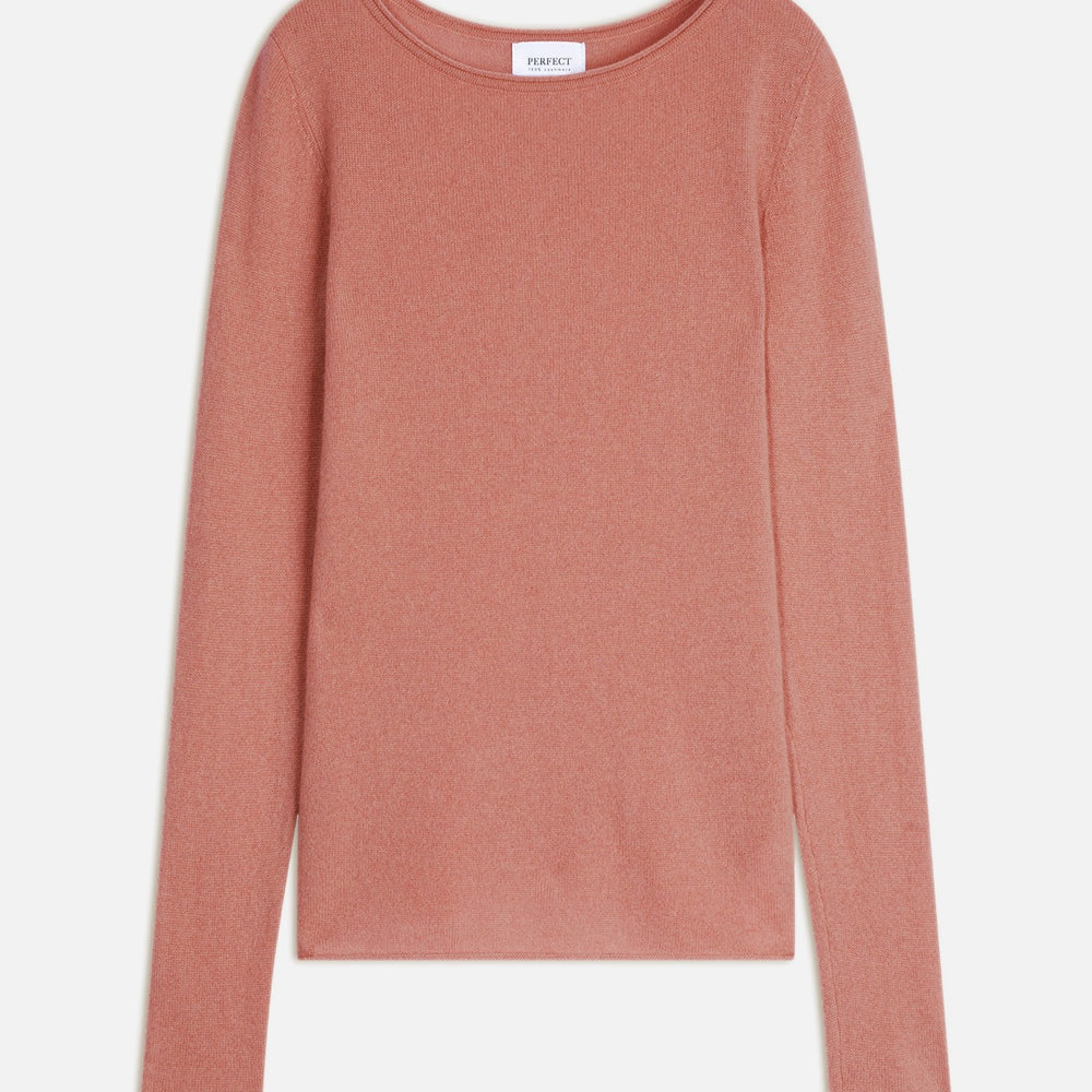 oprah pull col rond brique 100% cachemire