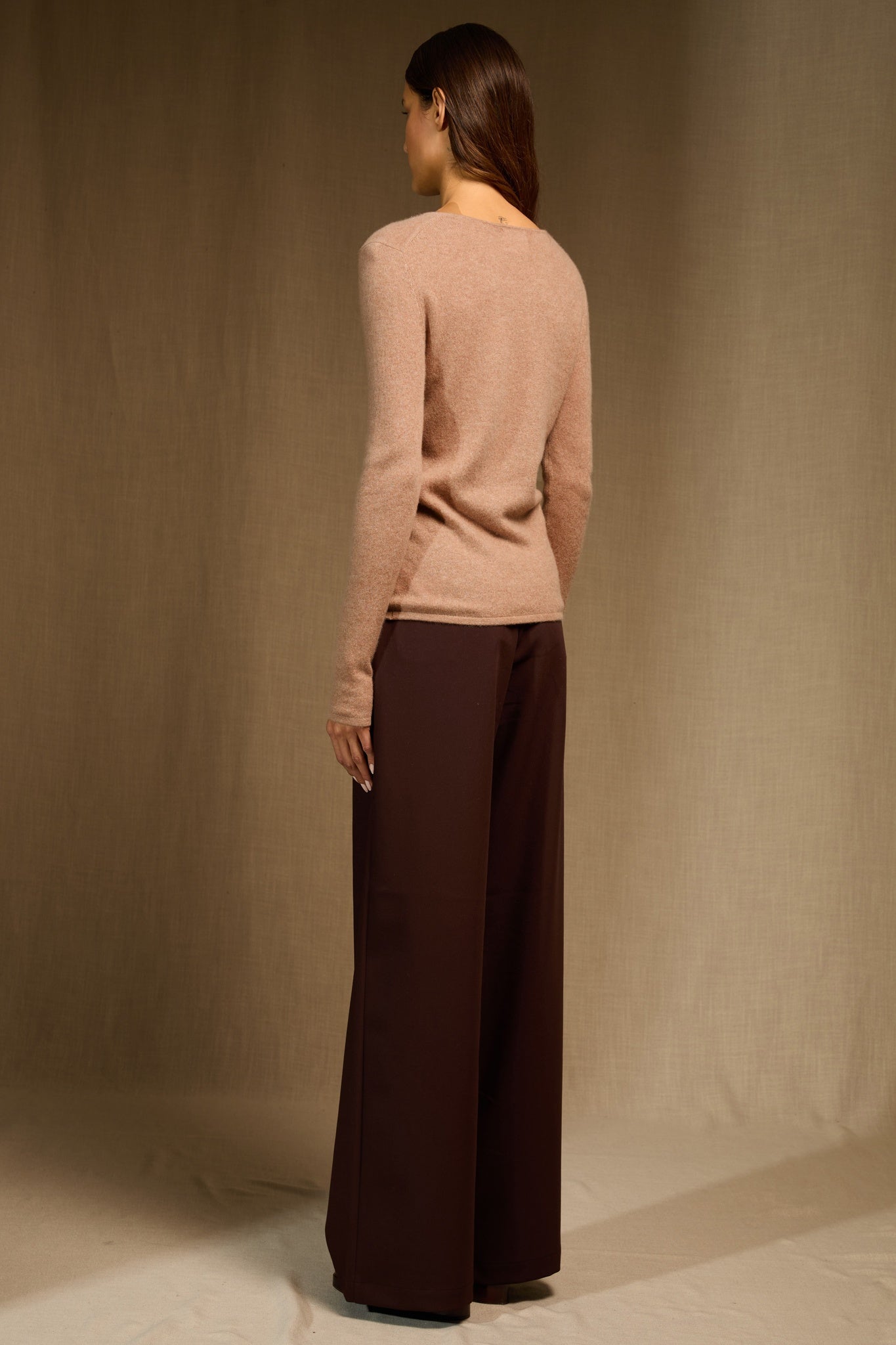 oprah pull col rond camel chiné 100% cachemire