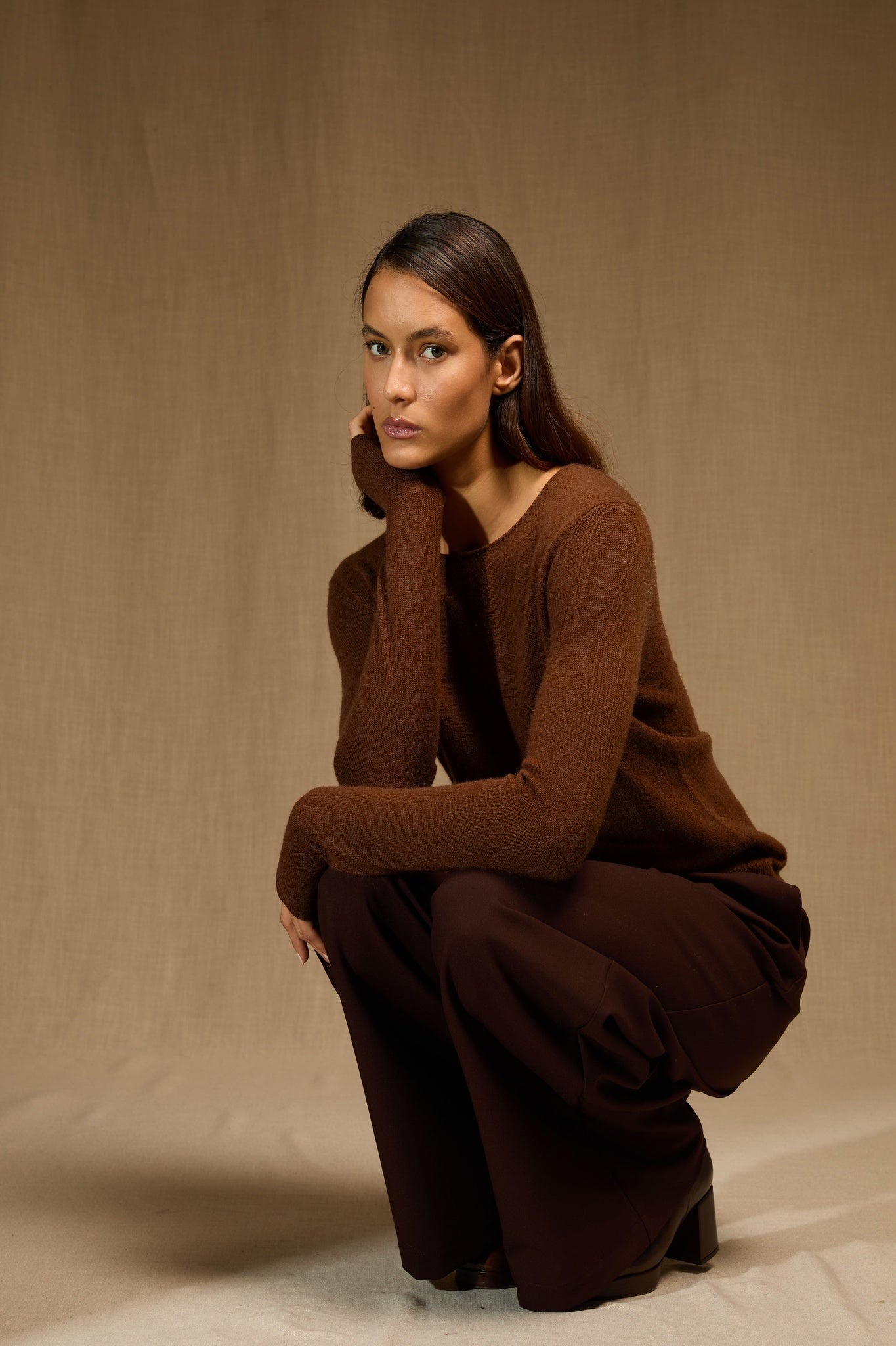 oprah pull col rond cannelle 100% cachemire