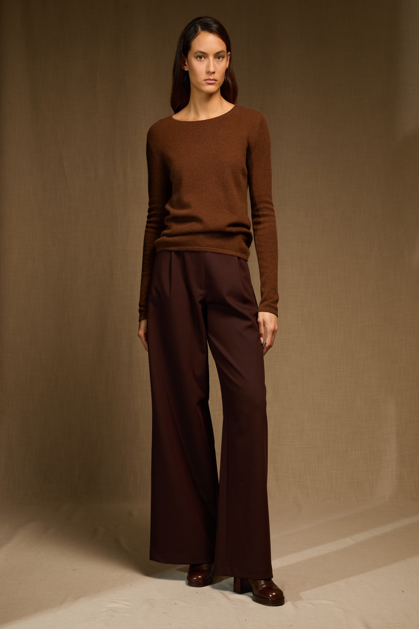 oprah pull col rond cannelle 100% cachemire