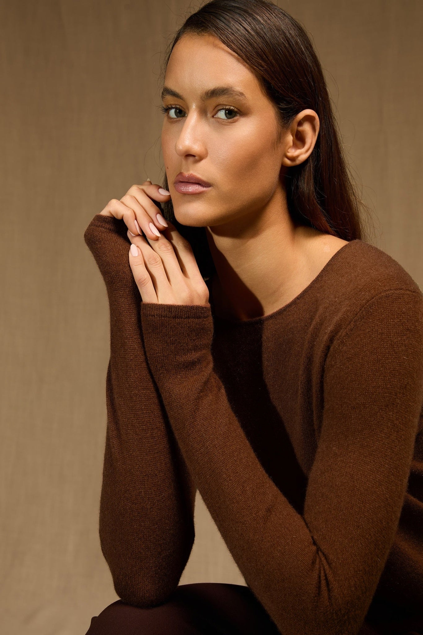 oprah pull col rond cannelle 100% cachemire