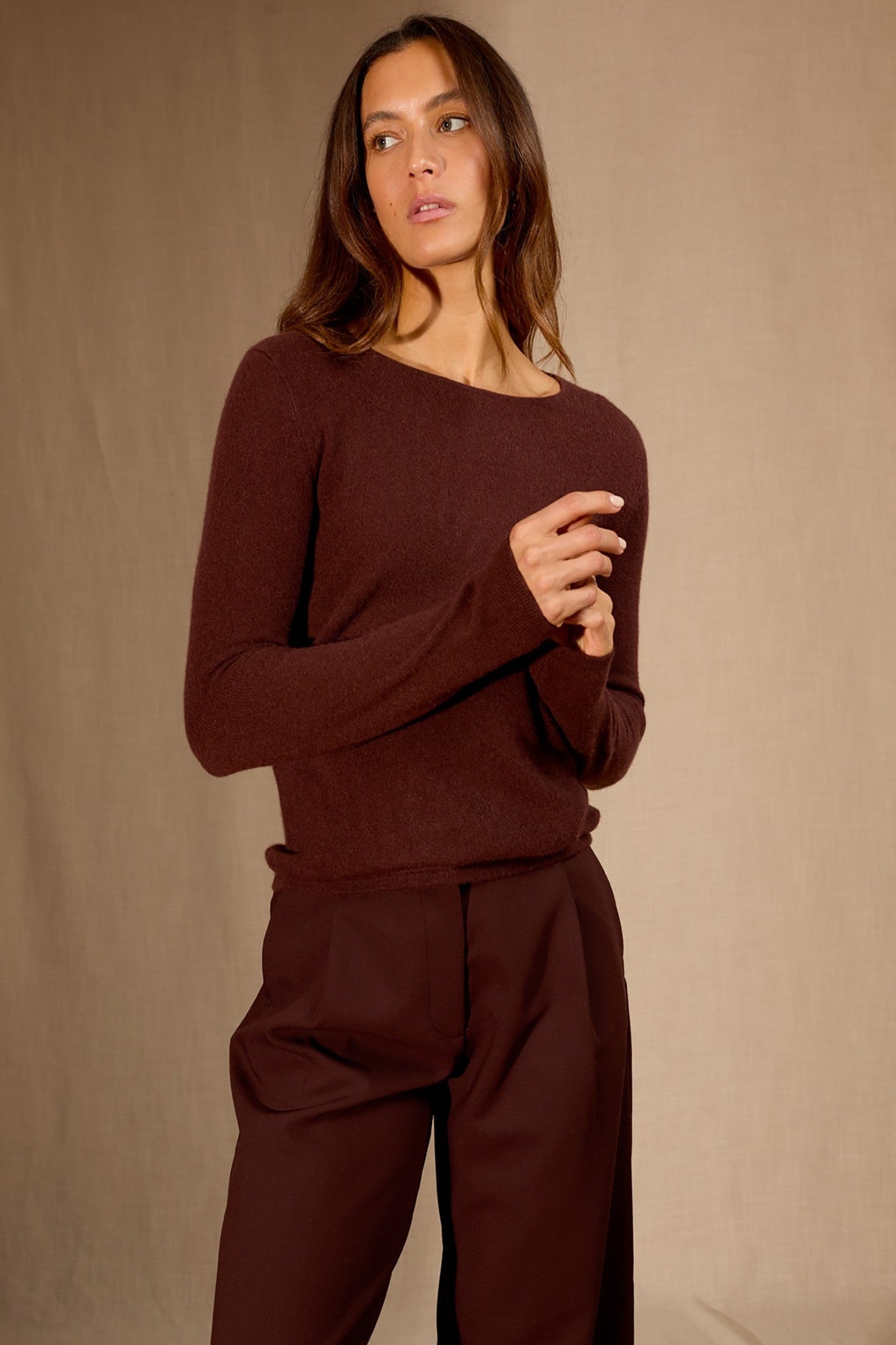 oprah pull col rond espresso 100% cachemire