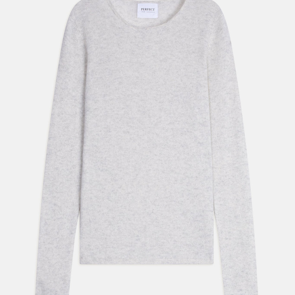 oprah pull col rond gris perle chiné 100% cachemire