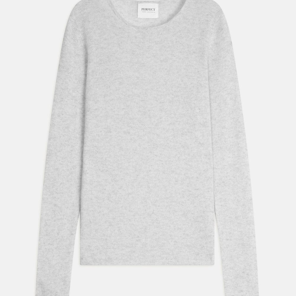 oprah pull col rond gris perle chiné 100% cachemire