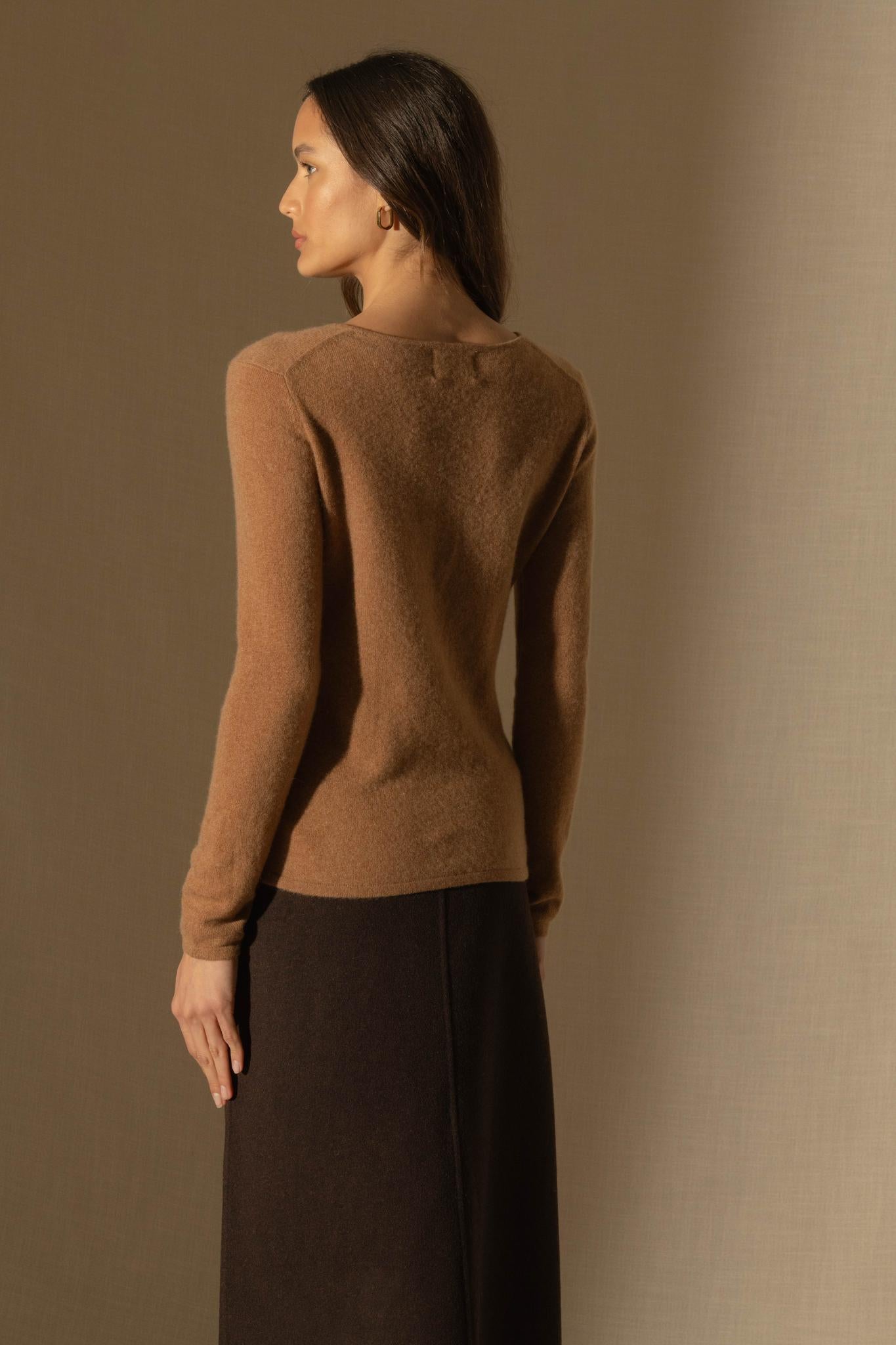 OPRAH pull col rond noisette 100% cachemire