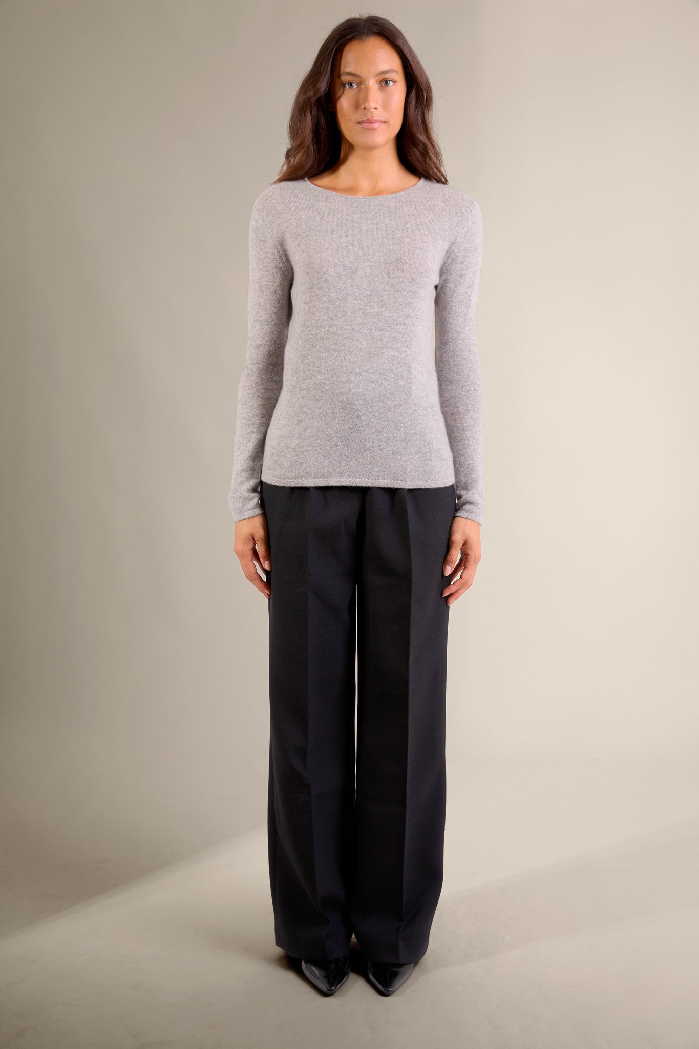 oprah pull col rond nuage chiné 100% cachemire