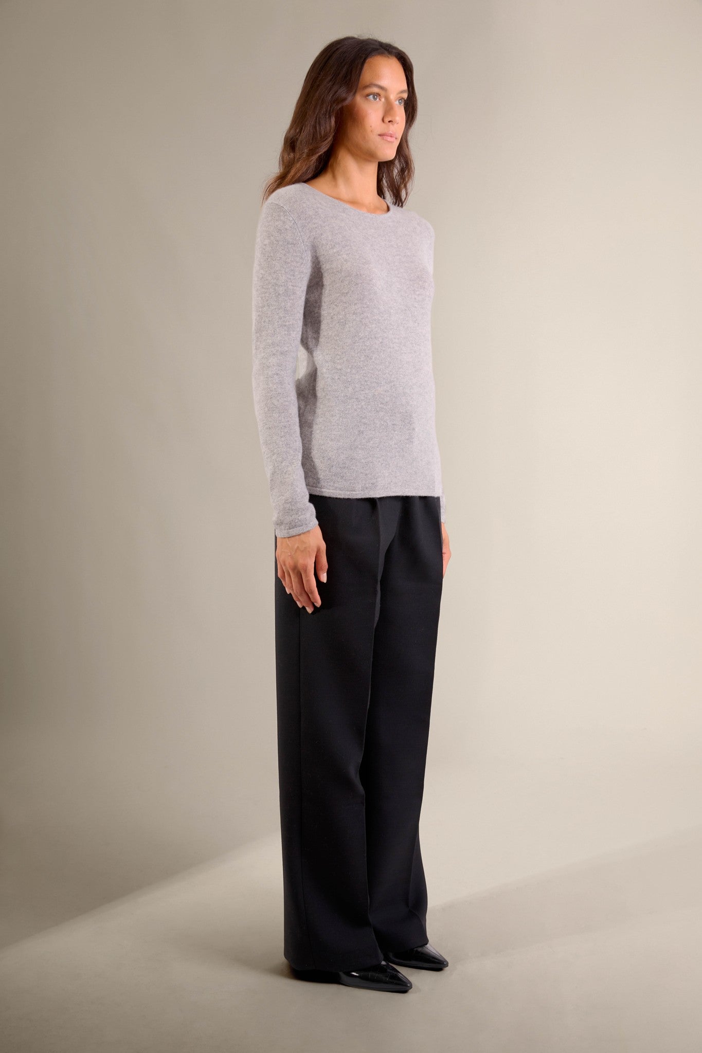 oprah pull col rond nuage chiné 100% cachemire