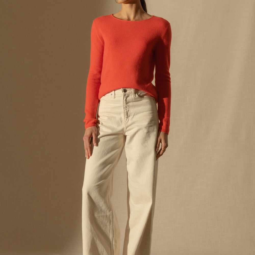 oprah pull col rond orange 100% cachemire