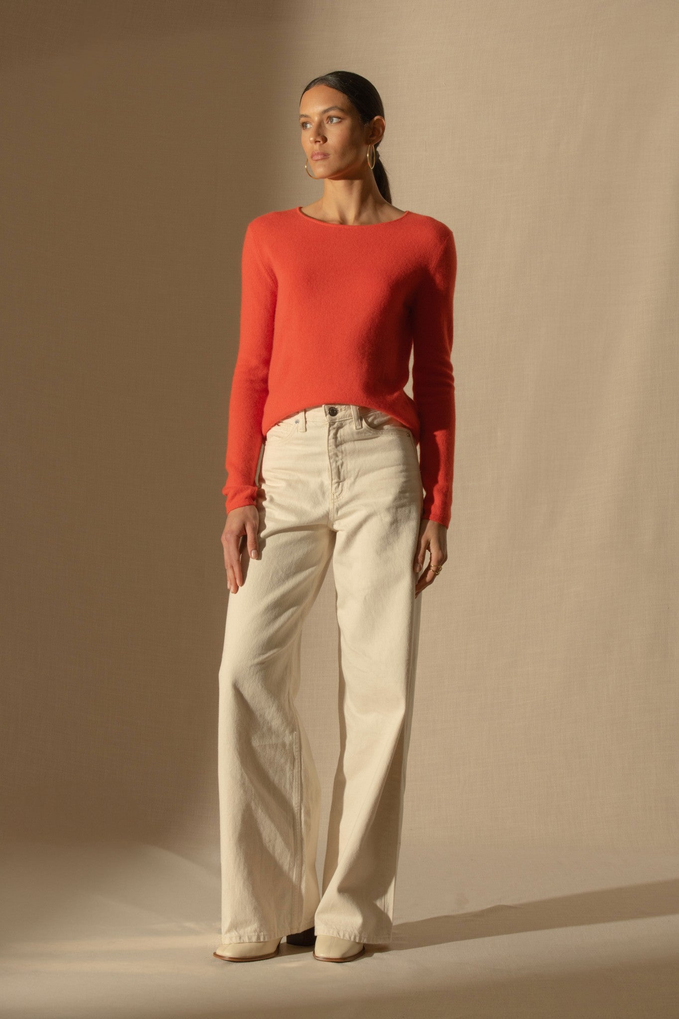 oprah pull col rond orange 100% cachemire