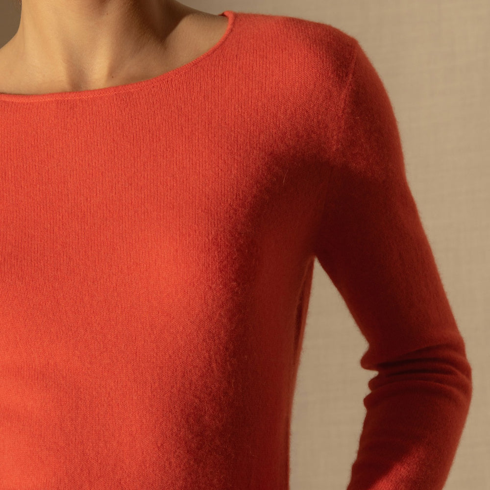 oprah pull col rond orange 100% cachemire