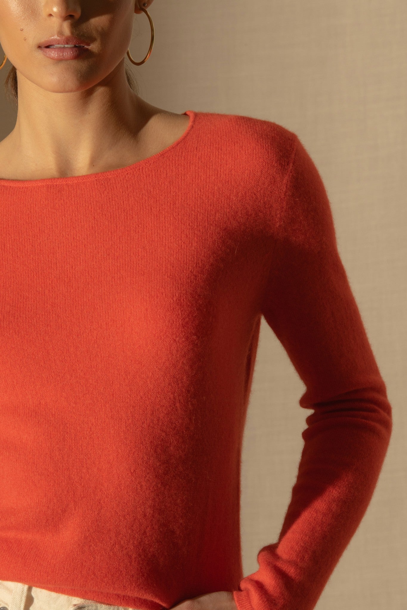 oprah pull col rond orange 100% cachemire