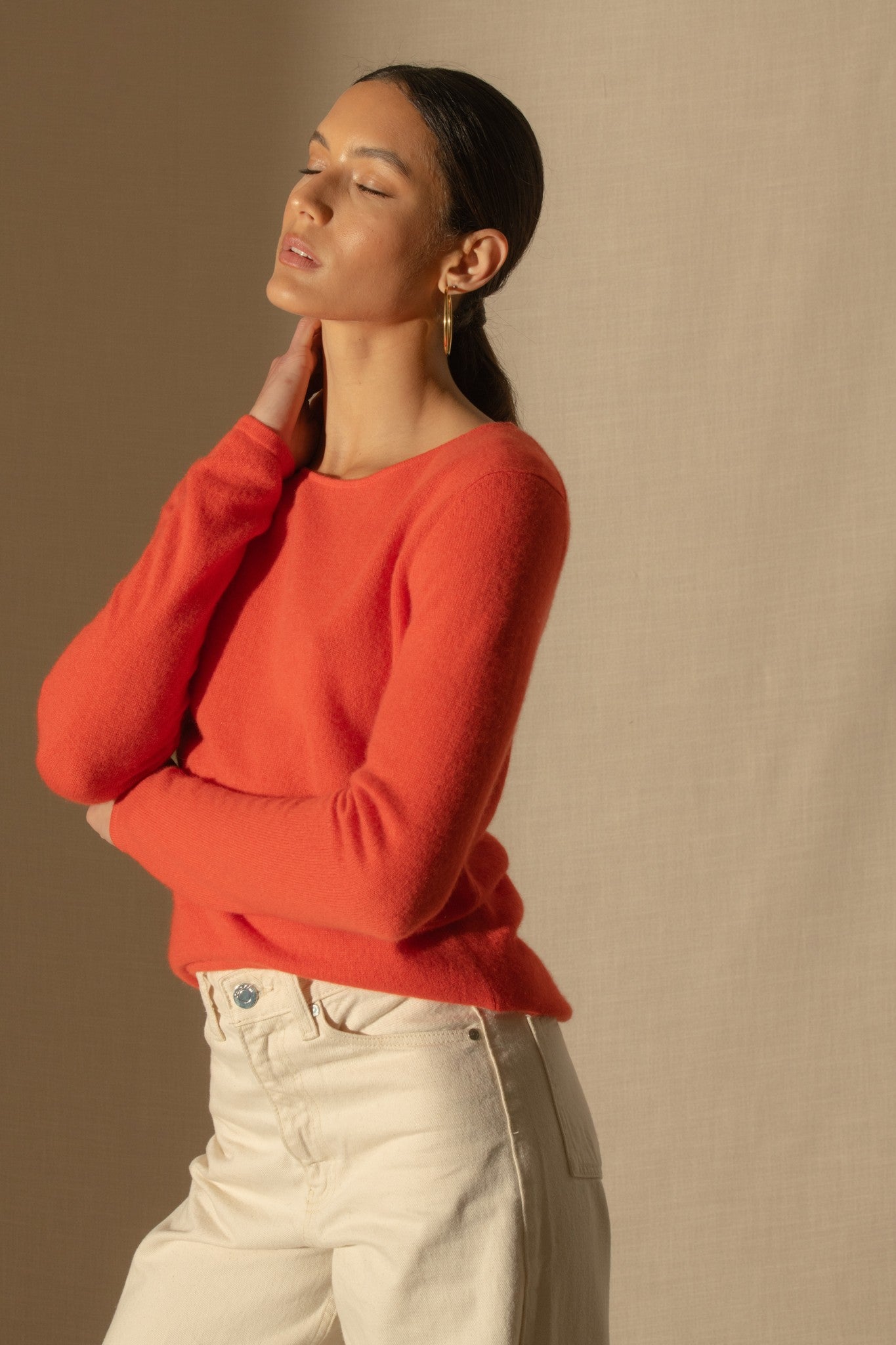 oprah pull col rond orange 100% cachemire