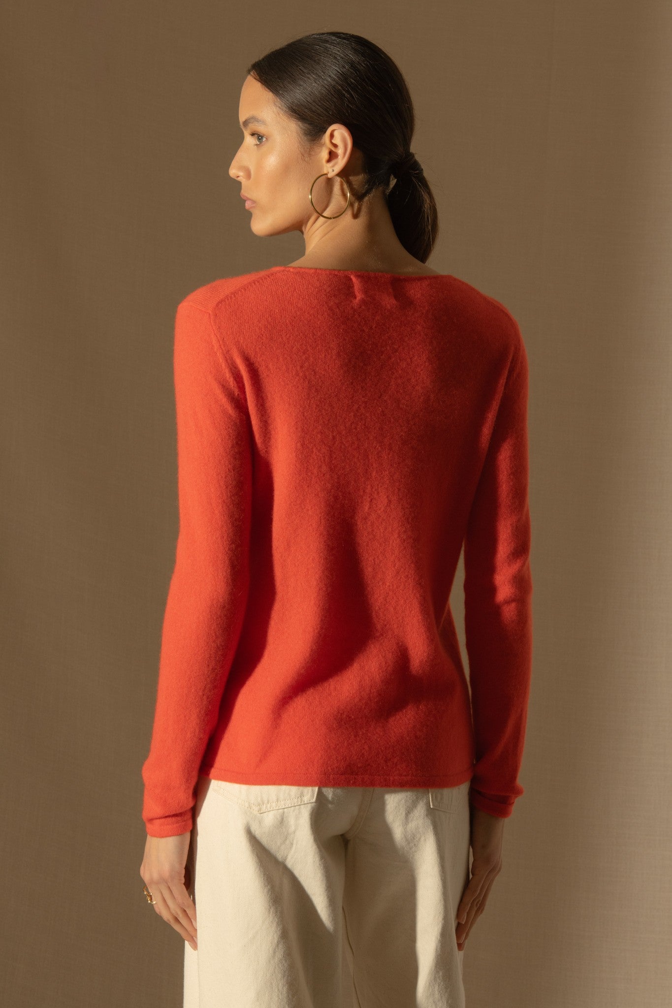 oprah pull col rond orange 100% cachemire