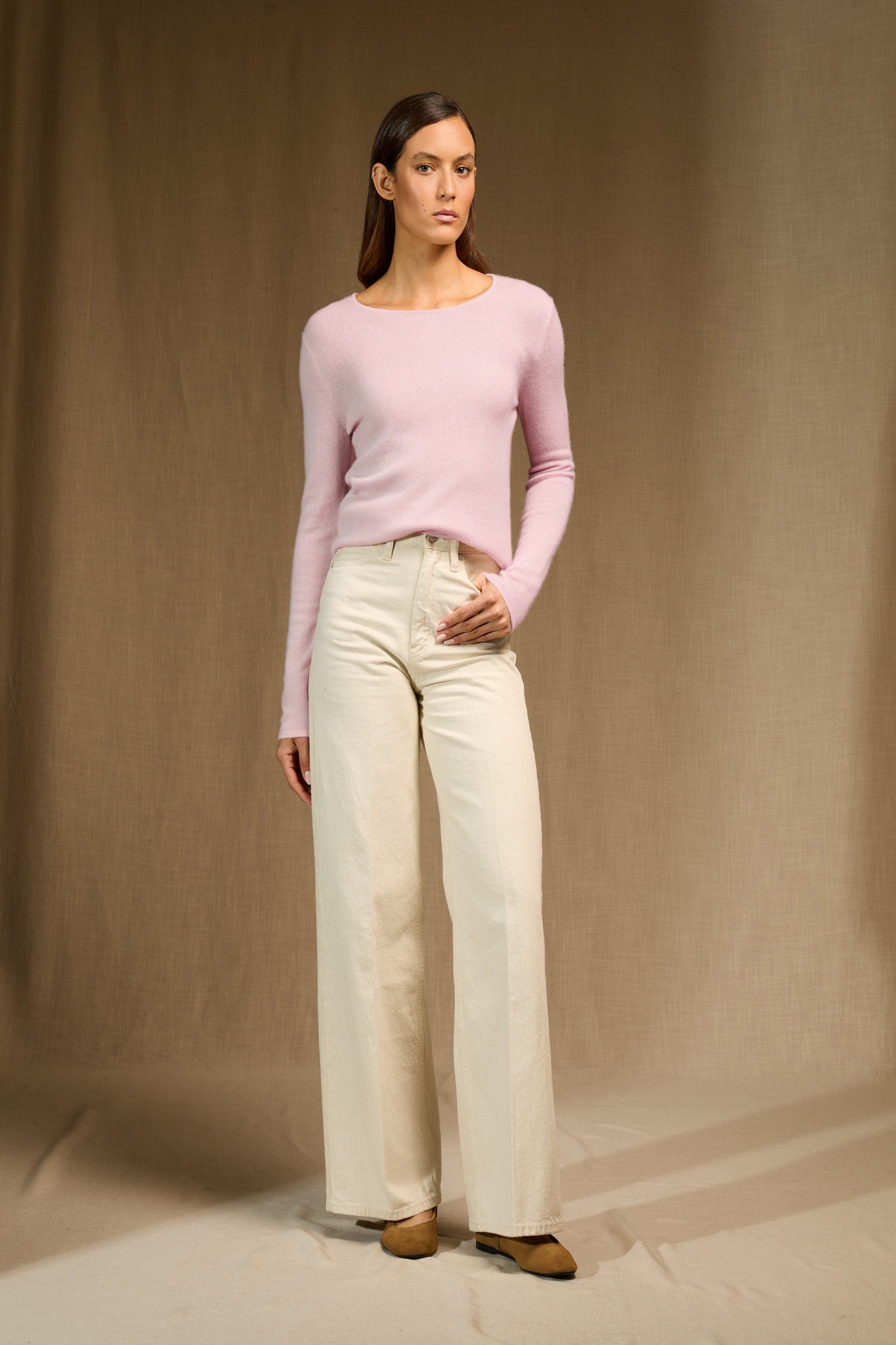 OPRAH pull col rond poudre 100% cachemire