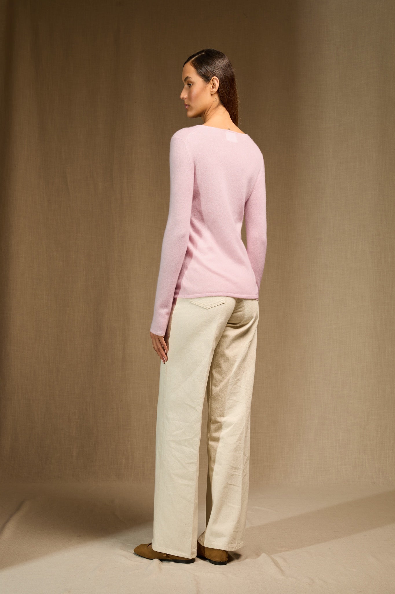 OPRAH pull col rond poudre 100% cachemire