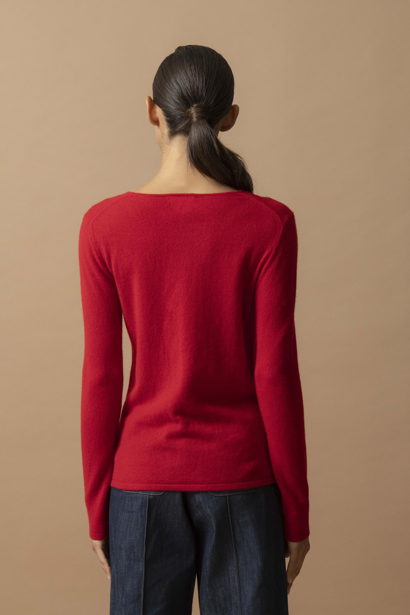 OPRAH pull col rond rouge 100% cachemire