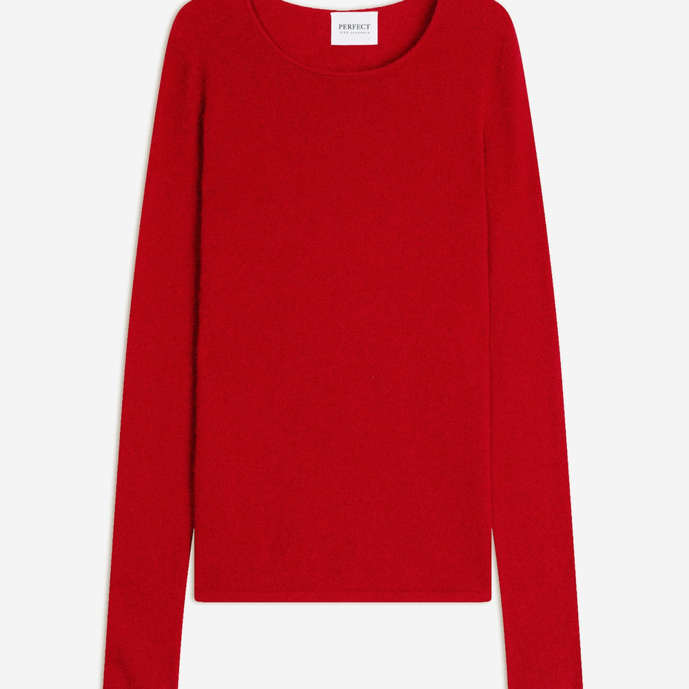 oprah pull col rond rouge 100% cachemire