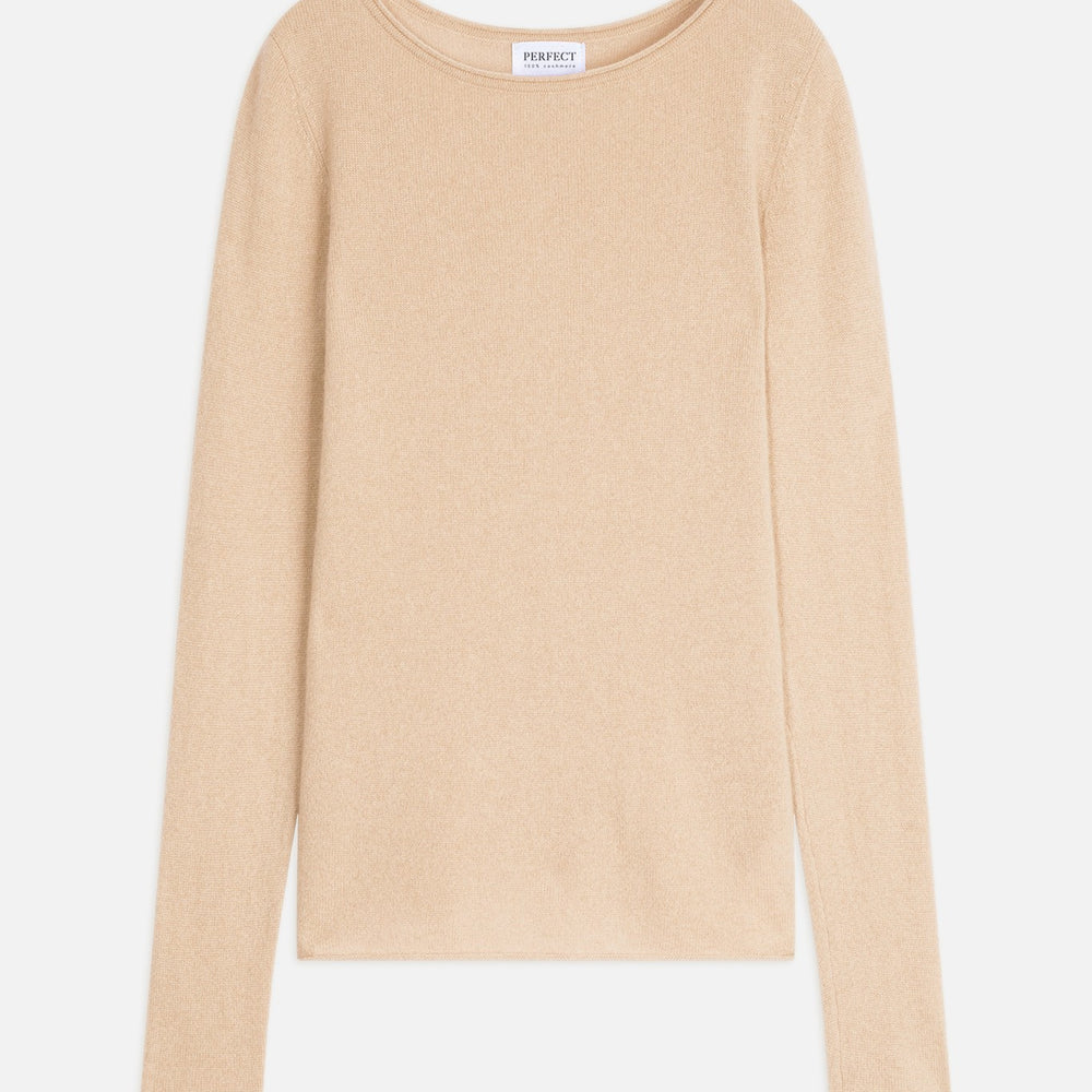 oprah pull col rond sable 100% cachemire