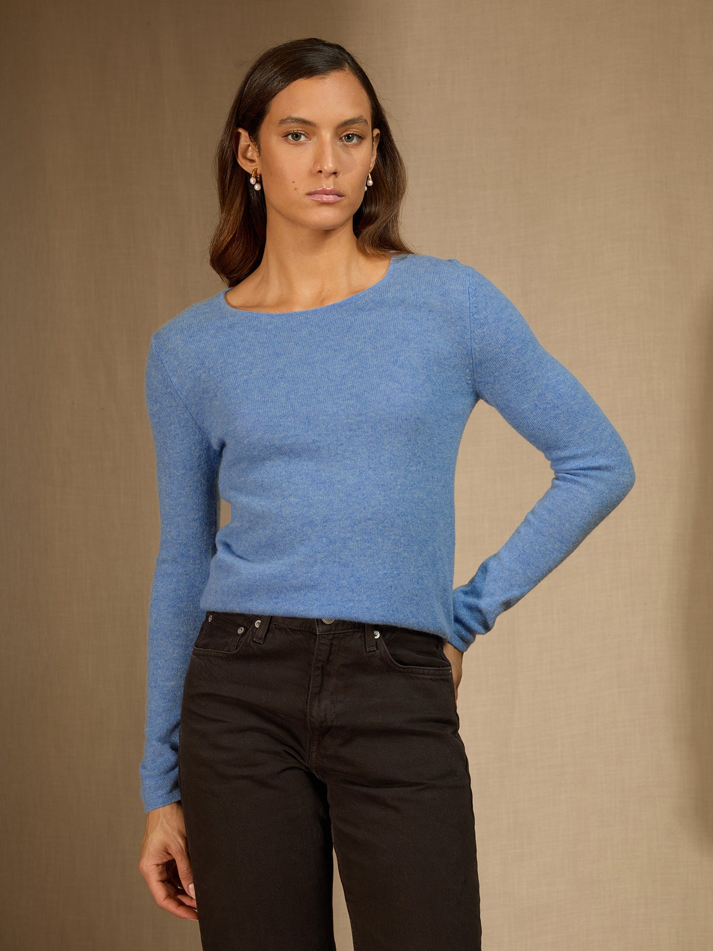 OPRAH pull col rond sky 100% cachemire