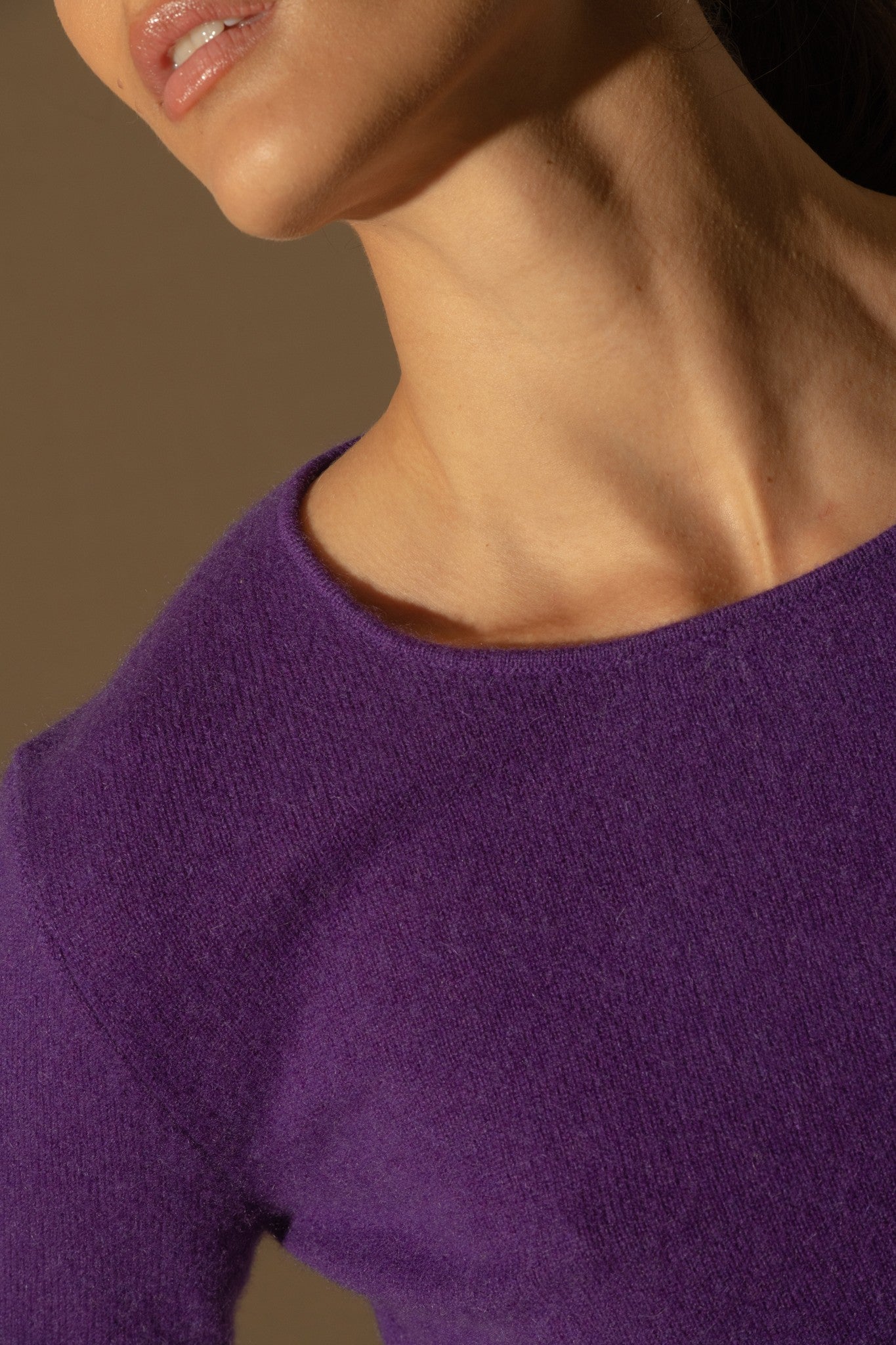 oprah pull col rond violette 100% cachemire