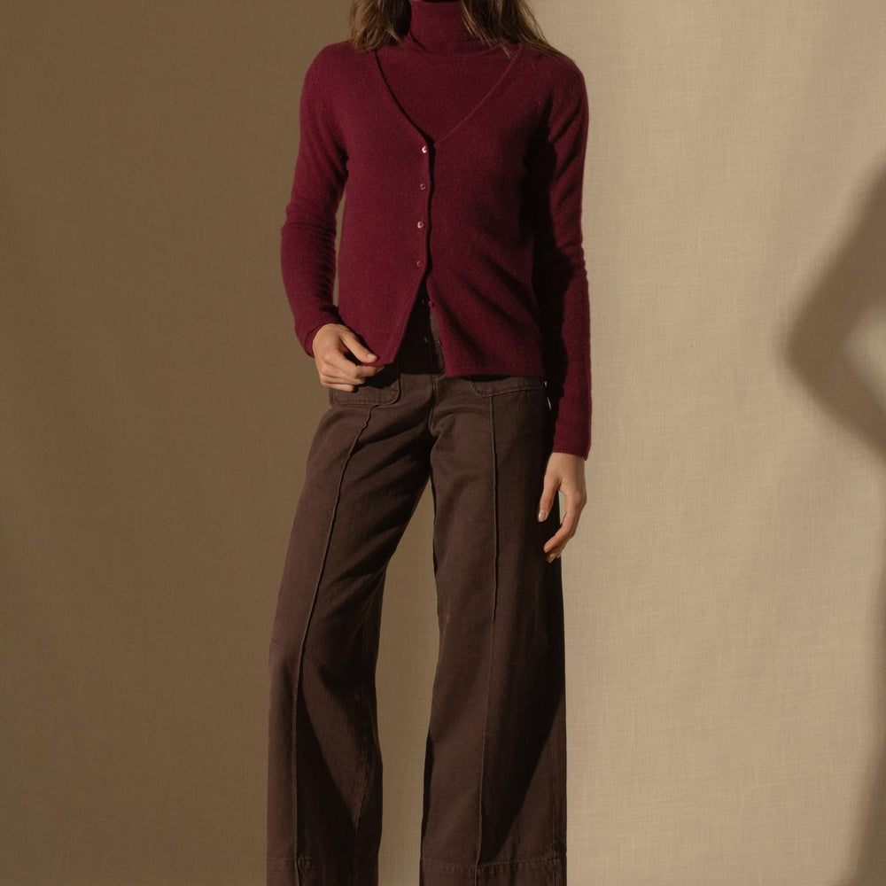 PAIGE cardigan col v bordeaux 100% cachemire
