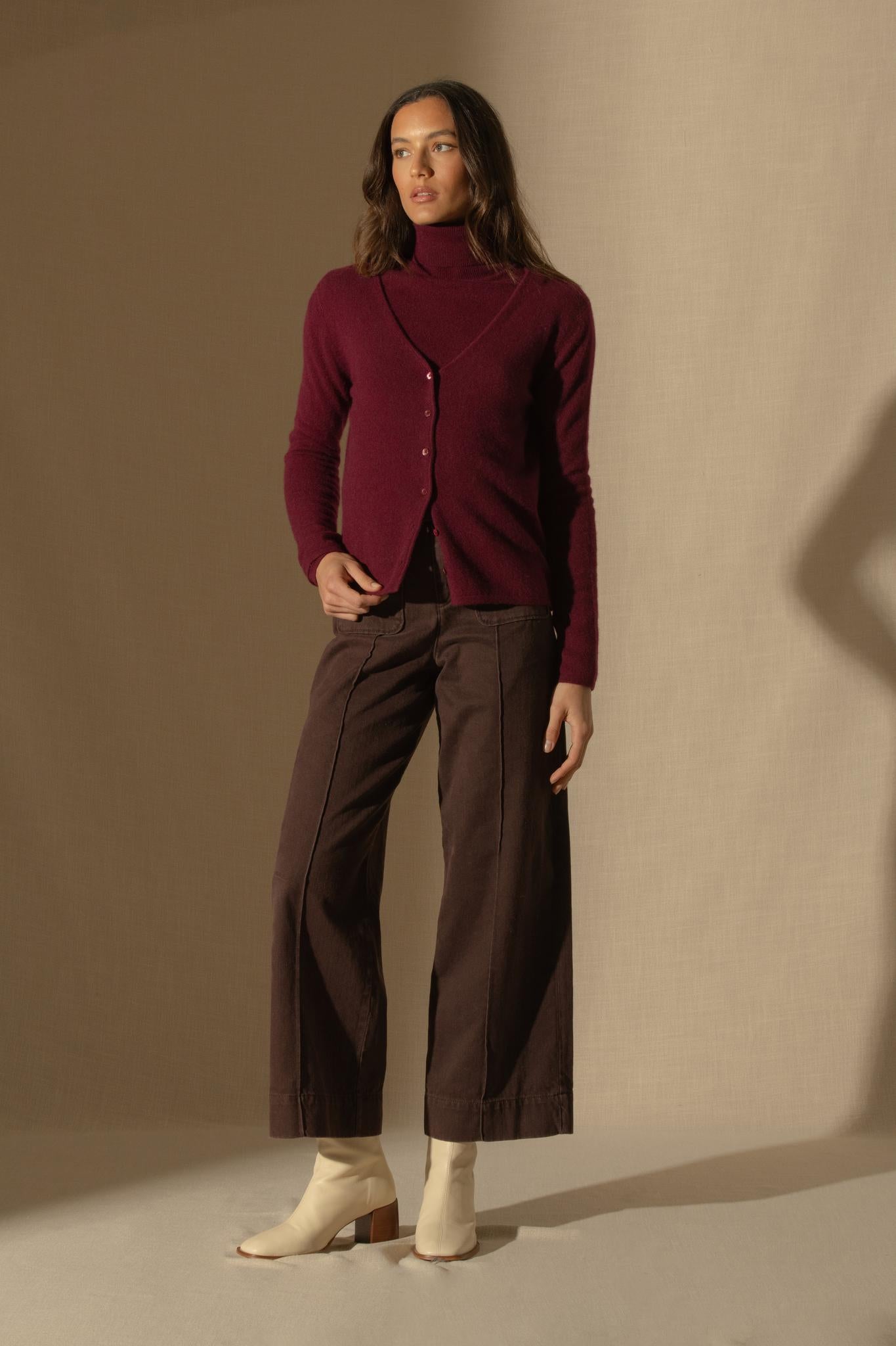 PAIGE cardigan col v bordeaux 100% cachemire