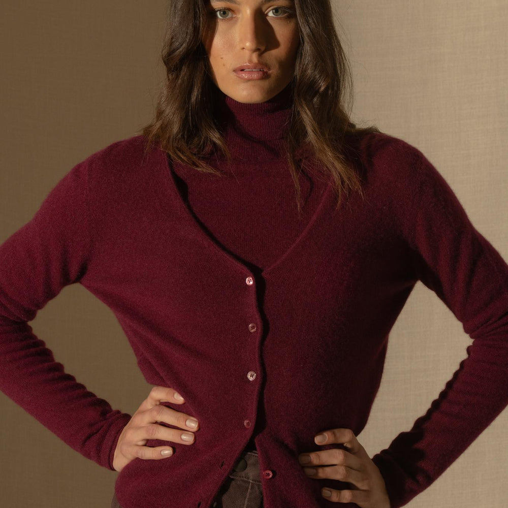 PAIGE cardigan col v bordeaux 100% cachemire