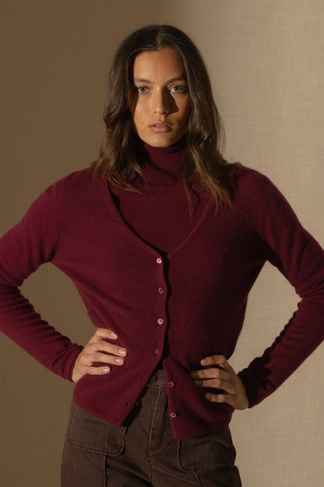 PAIGE cardigan col v bordeaux 100% cachemire