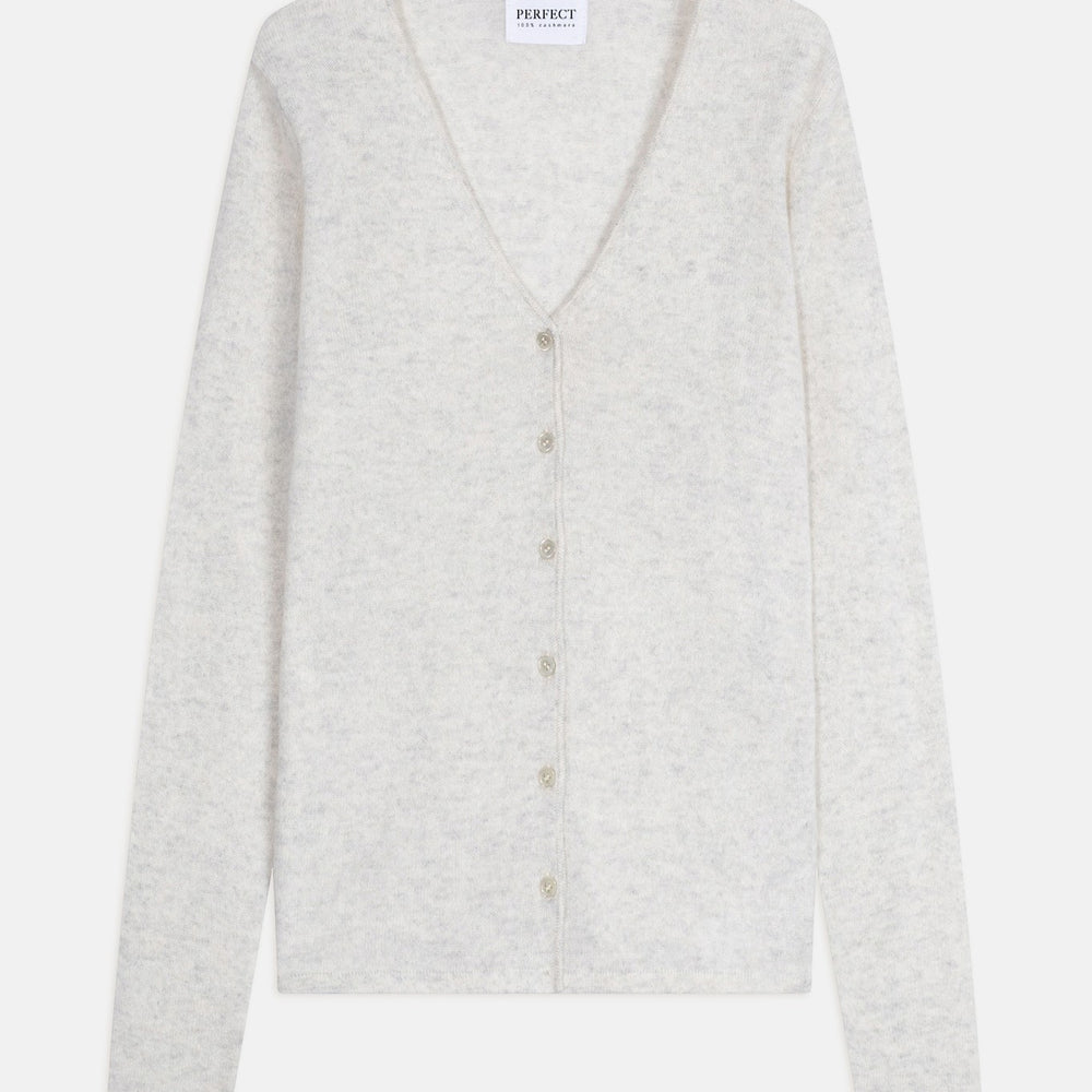 paige cardigan col v gris perle chiné 100% cachemire