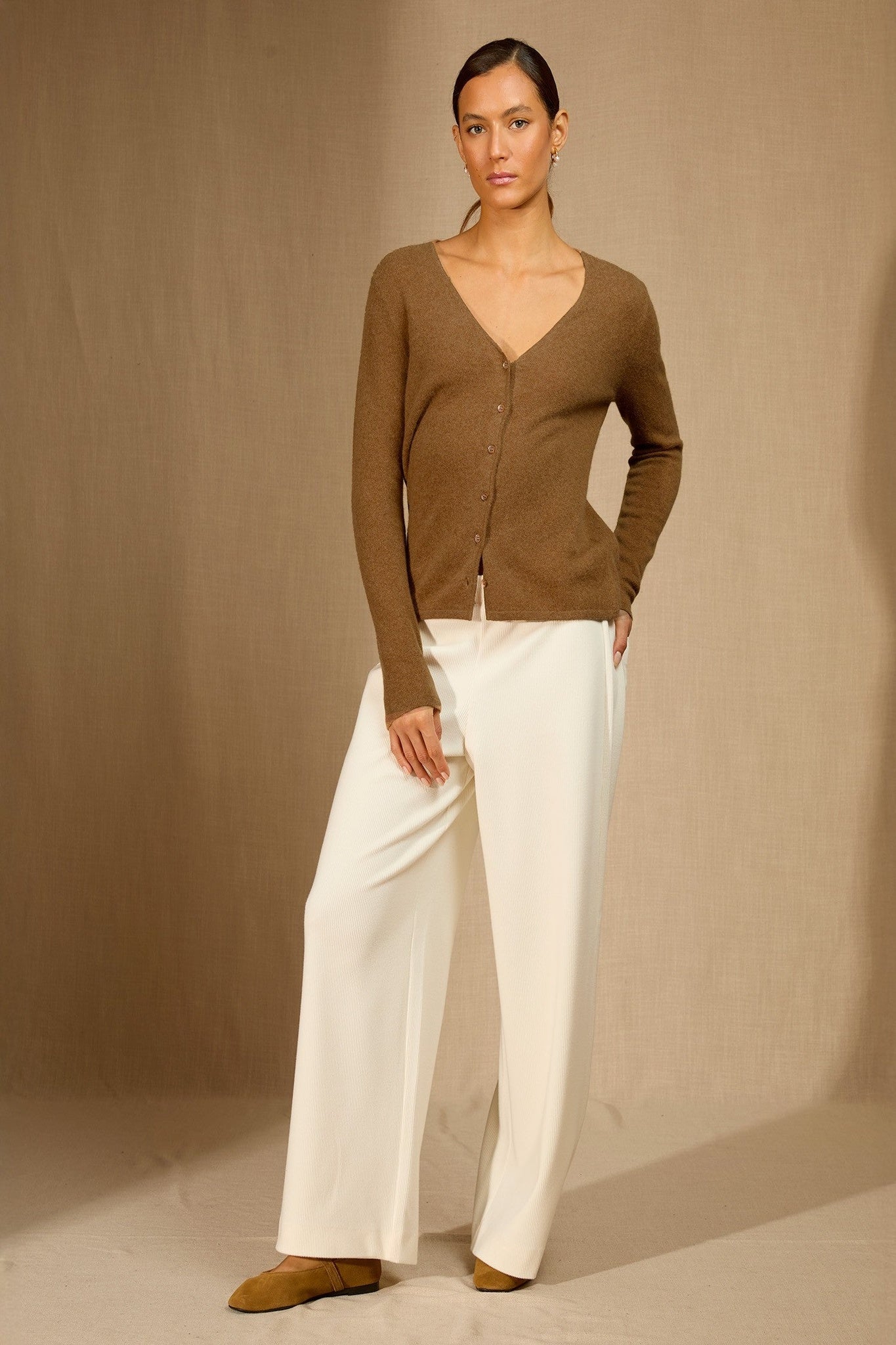 paige cardigan col v noisette 100% cachemire