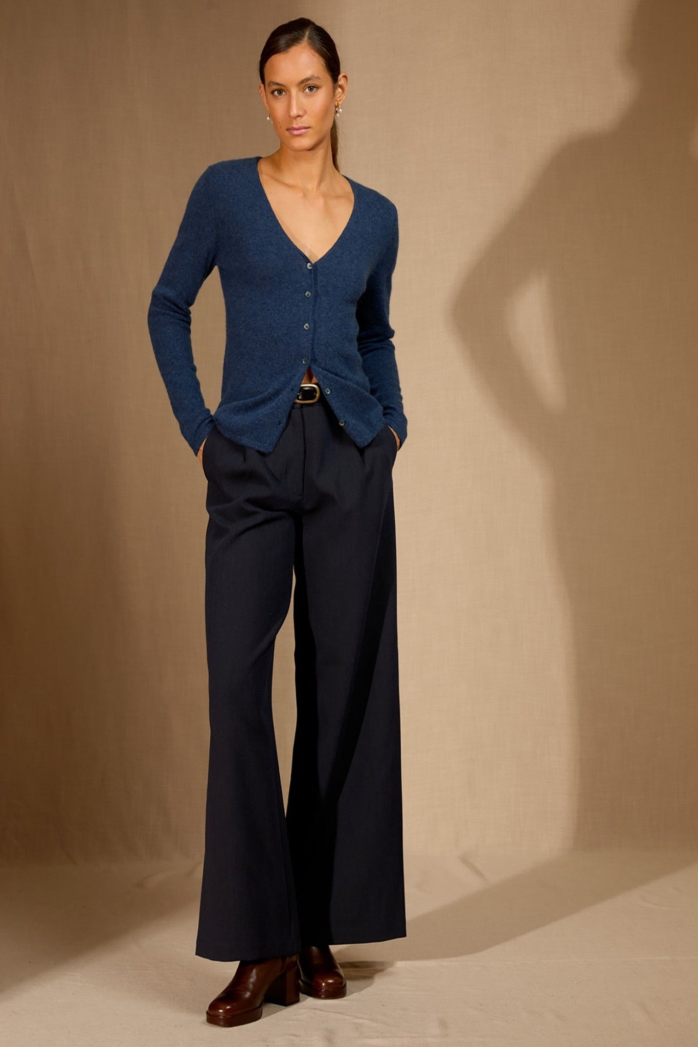 paige cardigan col v ocean chiné 100% cachemire