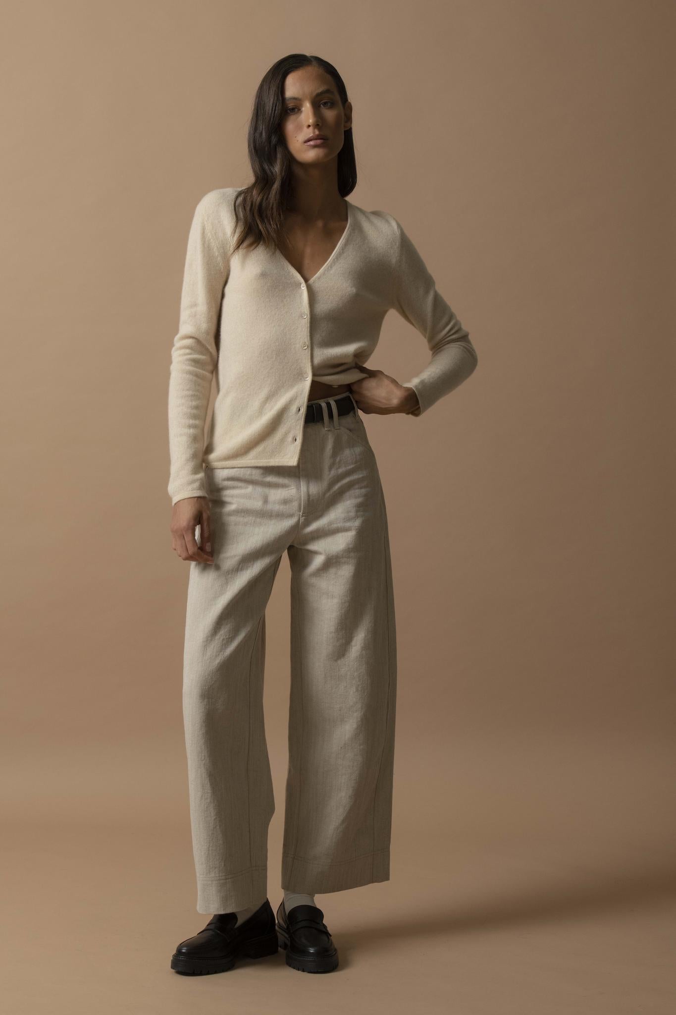 PAIGE cardigan col v sable 100% cachemire