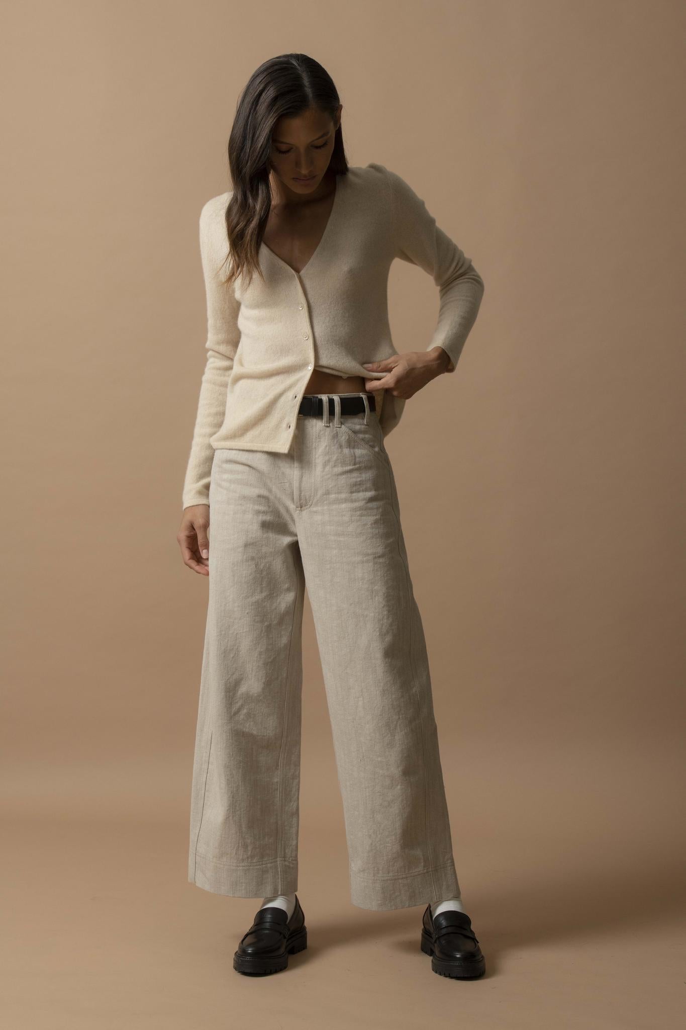 PAIGE cardigan col v sable 100% cachemire