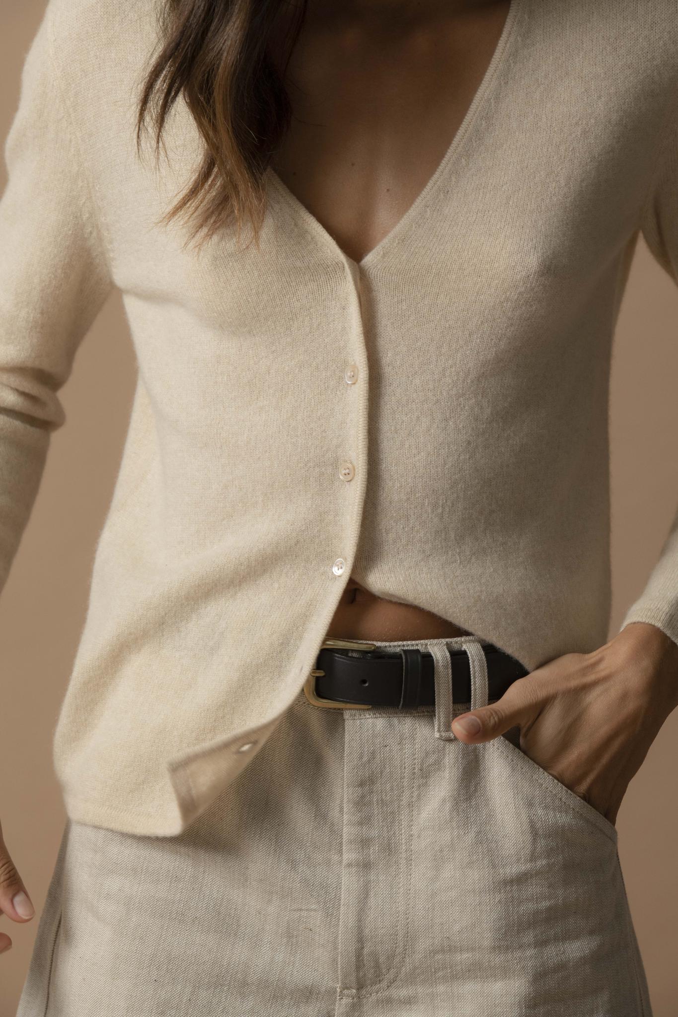 PAIGE cardigan col v sable 100% cachemire