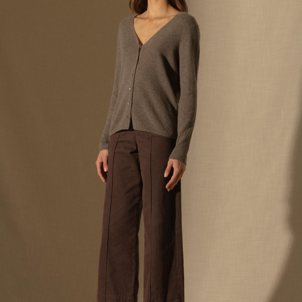 PAIGE cardigan col v taupe chiné 100% cachemire