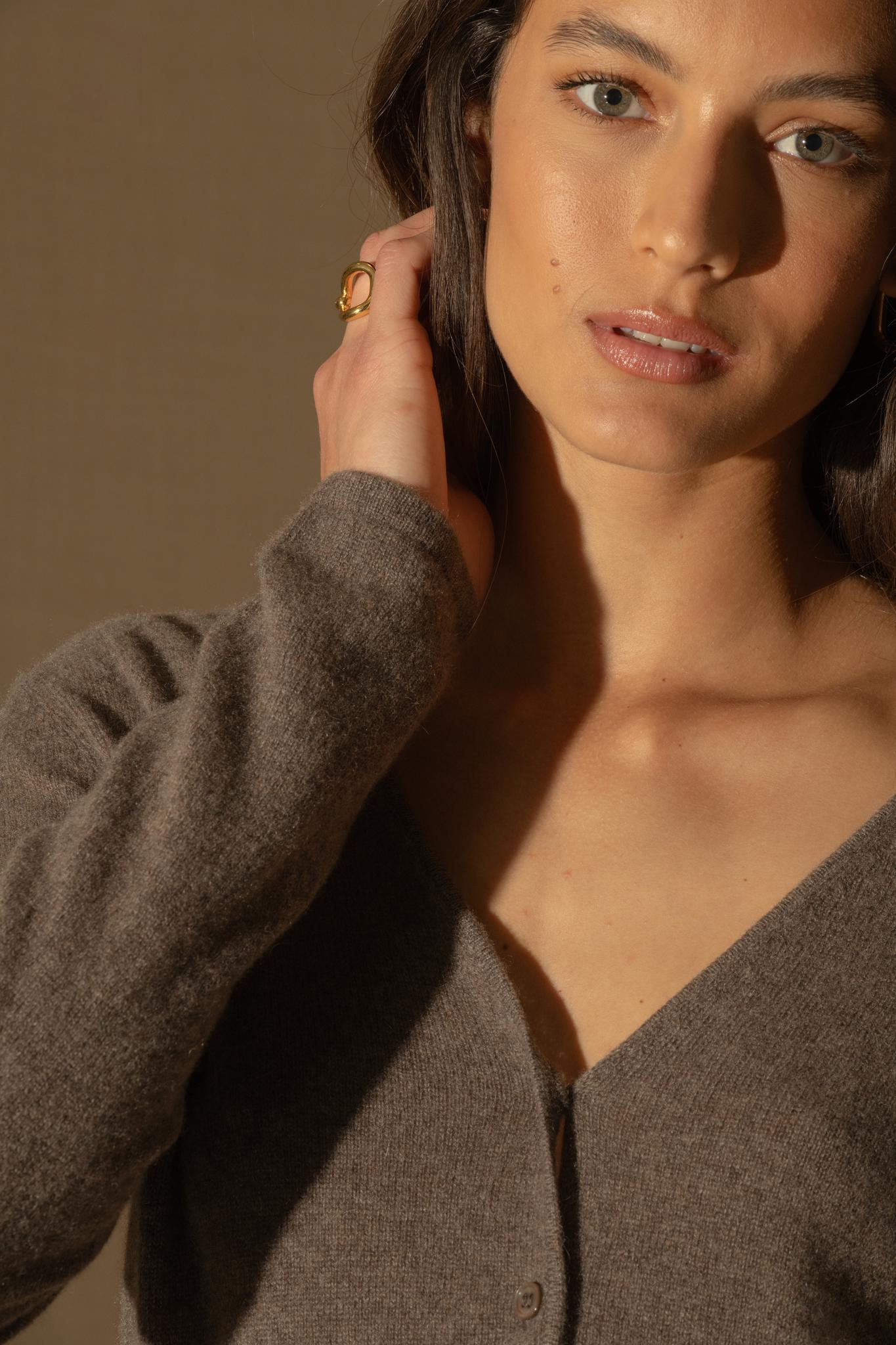 PAIGE cardigan col v taupe chiné 100% cachemire