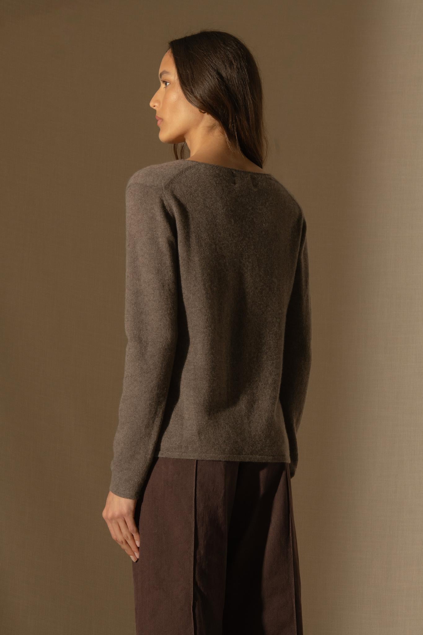 PAIGE cardigan col v taupe chiné 100% cachemire
