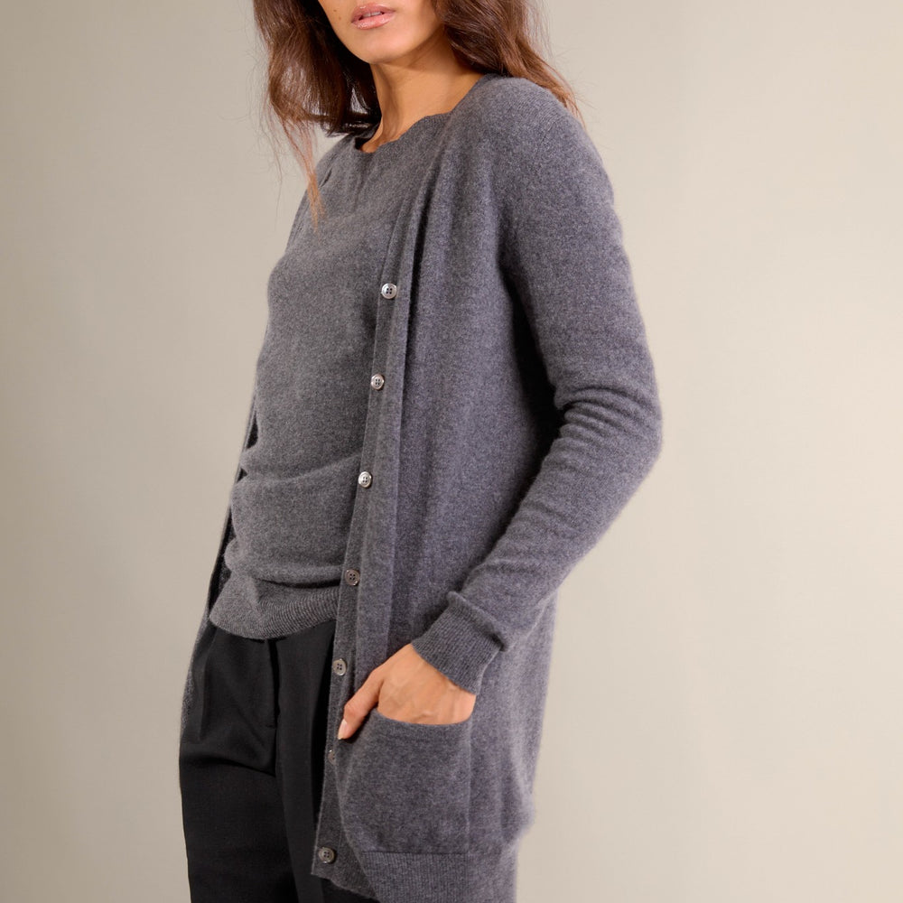 pearl cardigan col v anthracite chiné 100% cachemire