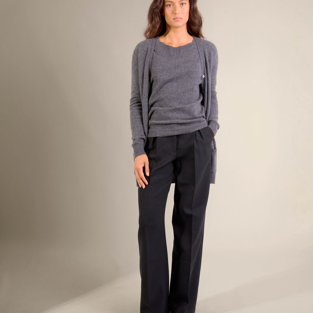 pearl cardigan col v anthracite chiné 100% cachemire