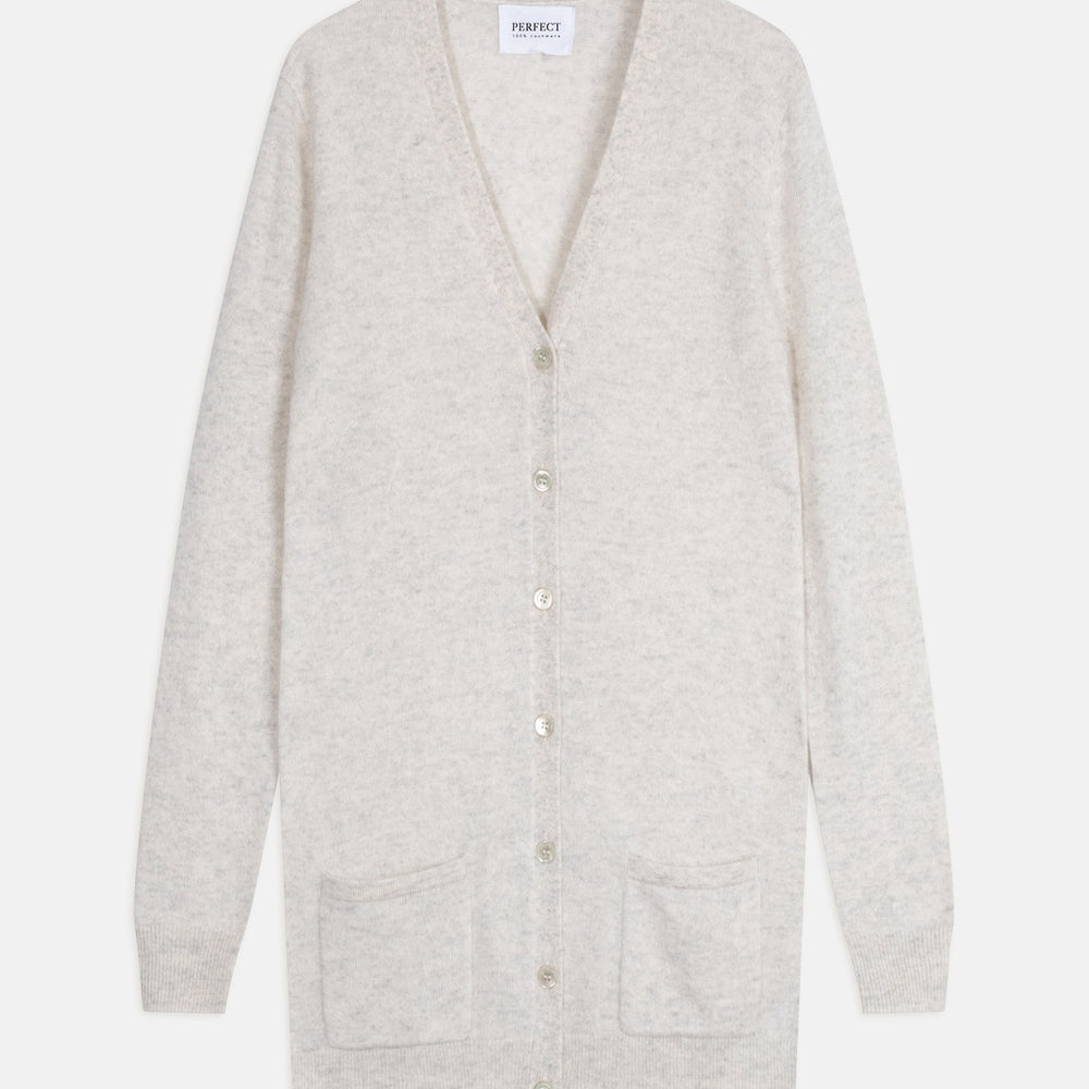 pearl cardigan col v gris perle chiné 100% cachemire