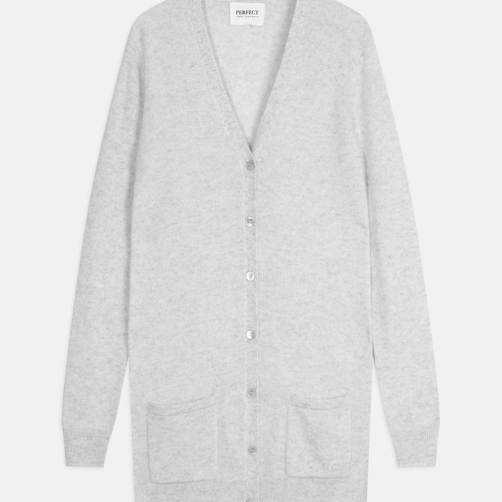 pearl cardigan col v gris perle chiné 100% cachemire