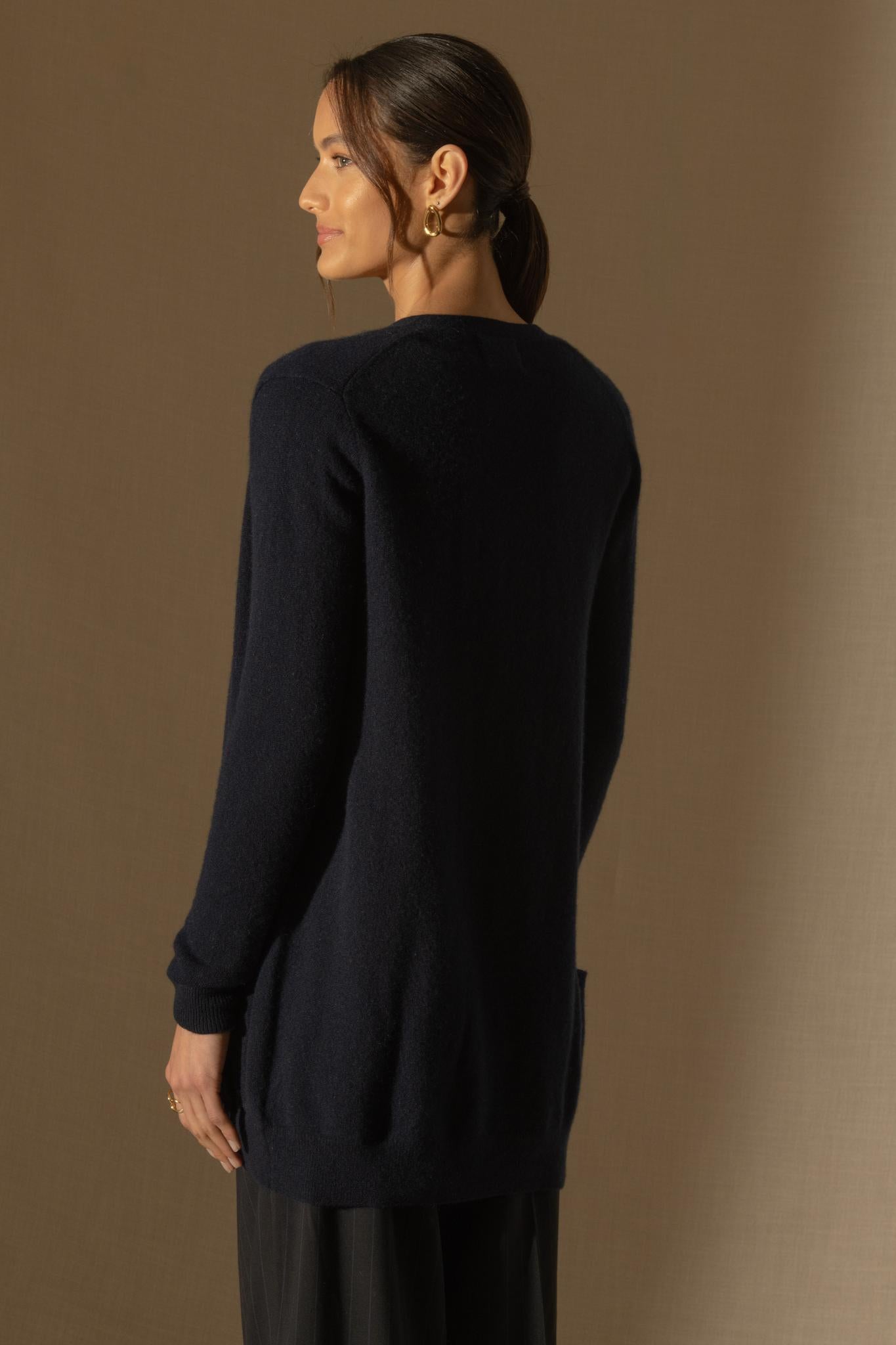PEARL cardigan col v navy 100% cachemire