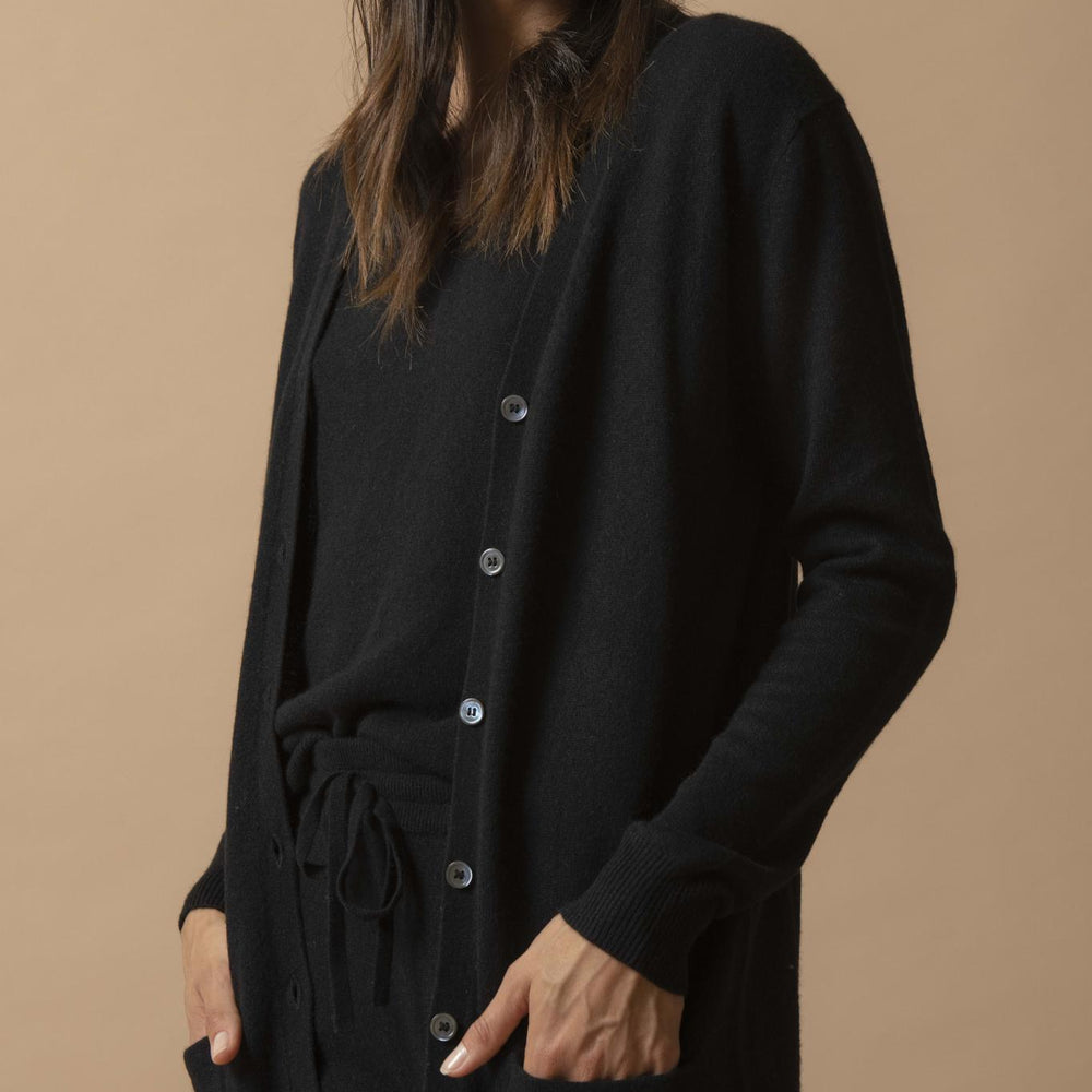 PEARL cardigan col v noir 100% cachemire