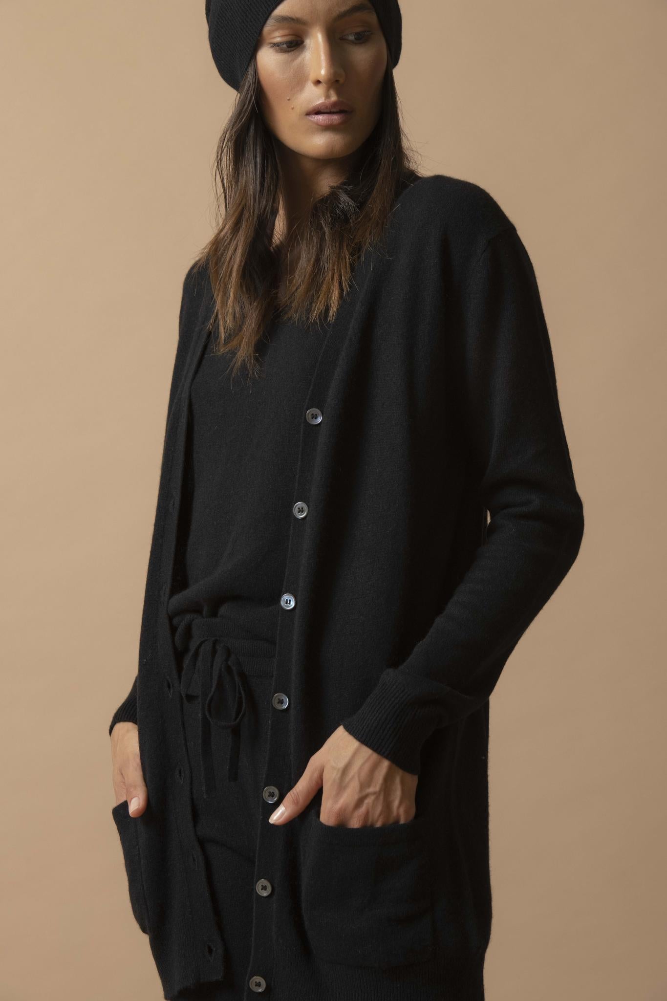 PEARL cardigan col v noir 100% cachemire