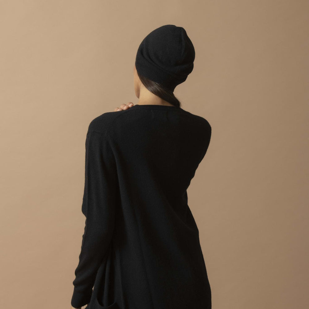 PEARL cardigan col v noir 100% cachemire