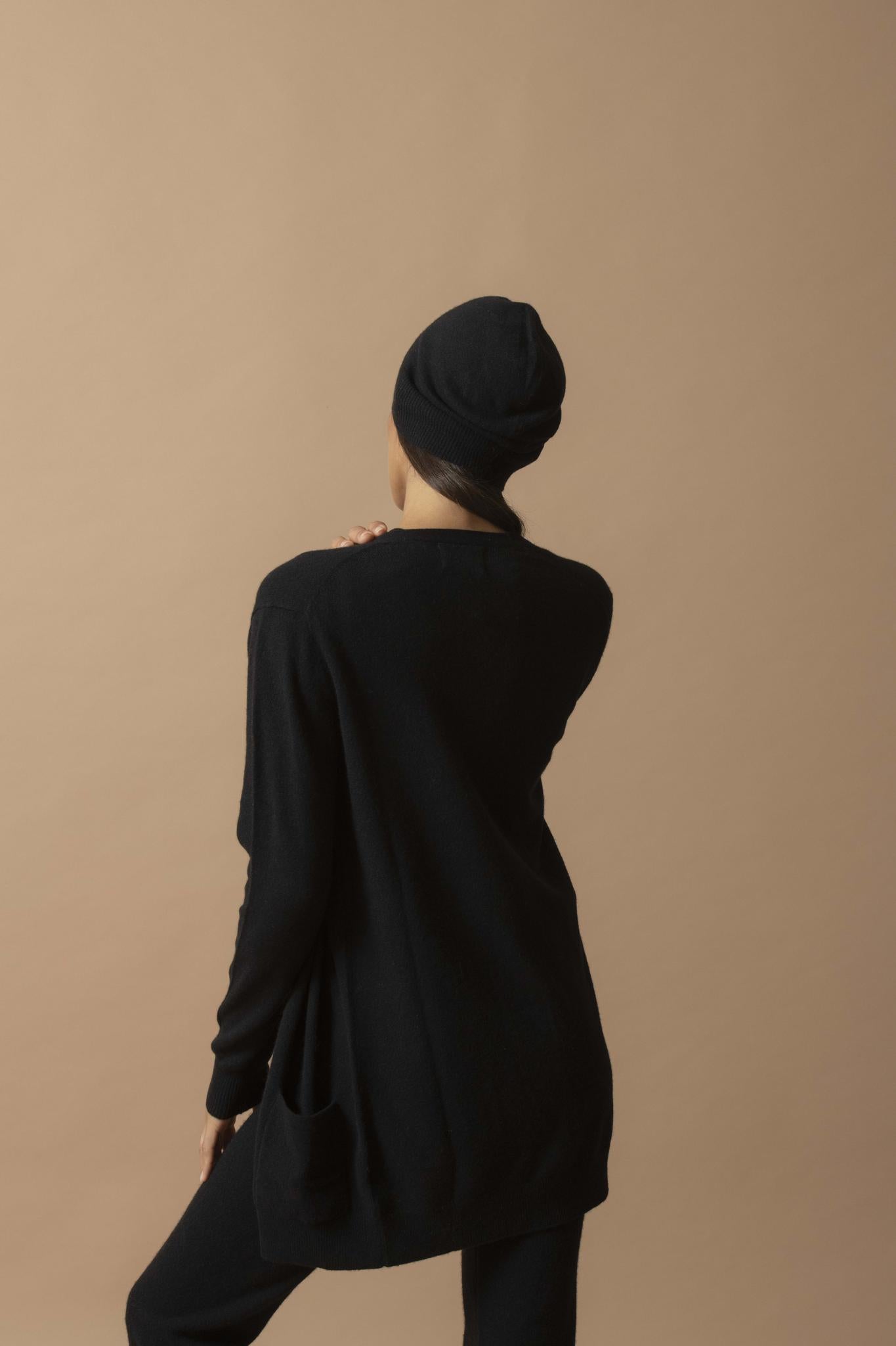 PEARL cardigan col v noir 100% cachemire